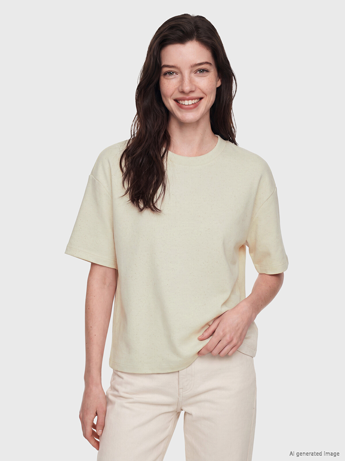 LCW Comfort Bej Oversize Soft Touch Kadın Tişört - S6QJ57Z8-4A4 | LCW
