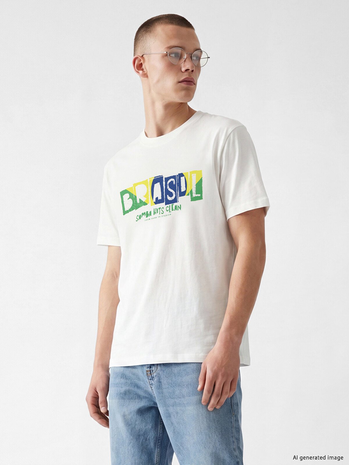 XSIDE Crew Neck Brazil Printed Men's T-Shirt - S6QJ74Z8-R9J | LC