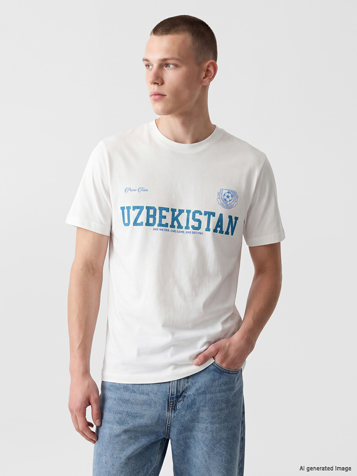 XSIDE Bisiklet Yaka Özbekistan Baskılı Erkek Tişört - S6QK20Z8-R9J