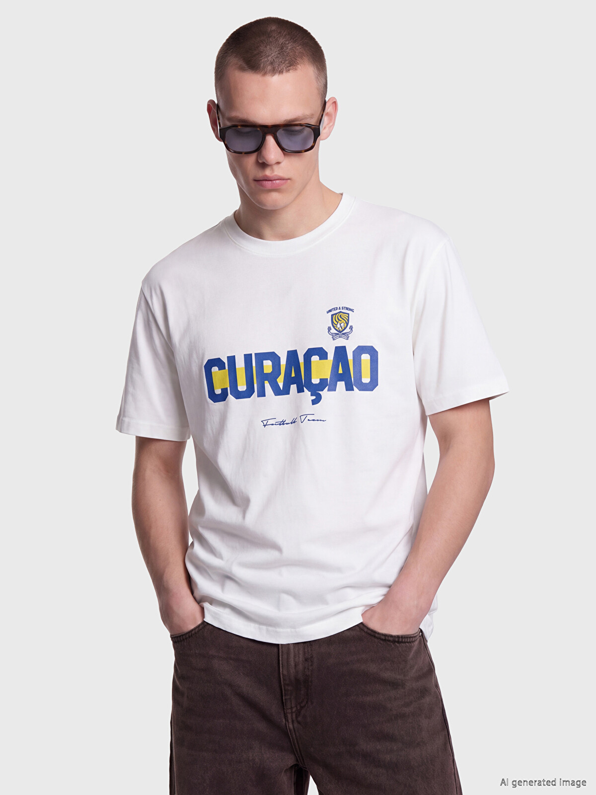XSIDE Crew Neck Curaçao Printed Men's T-shirt - S6QK23Z8-R9J | LC