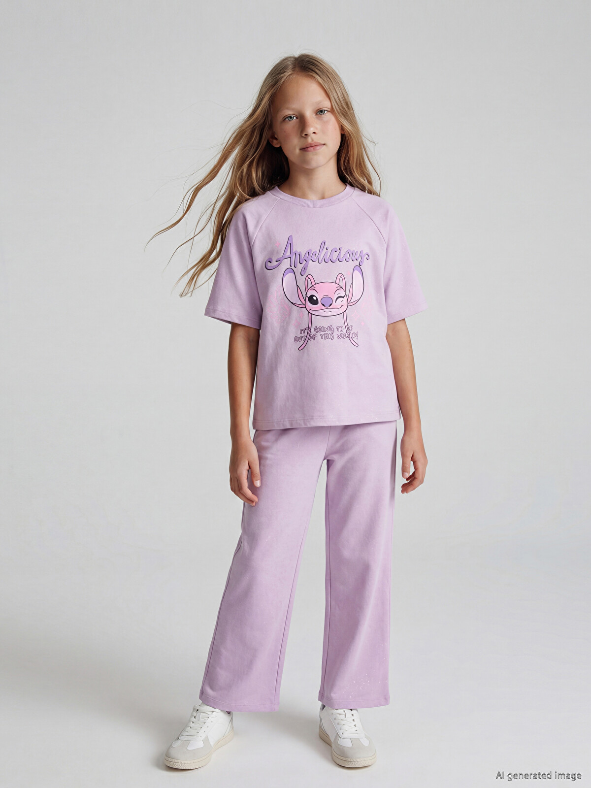 LCW Kids Lila Angel Baskılı Simli Kız Çocuk Takım - S6QL53Z4-G3W | LCW