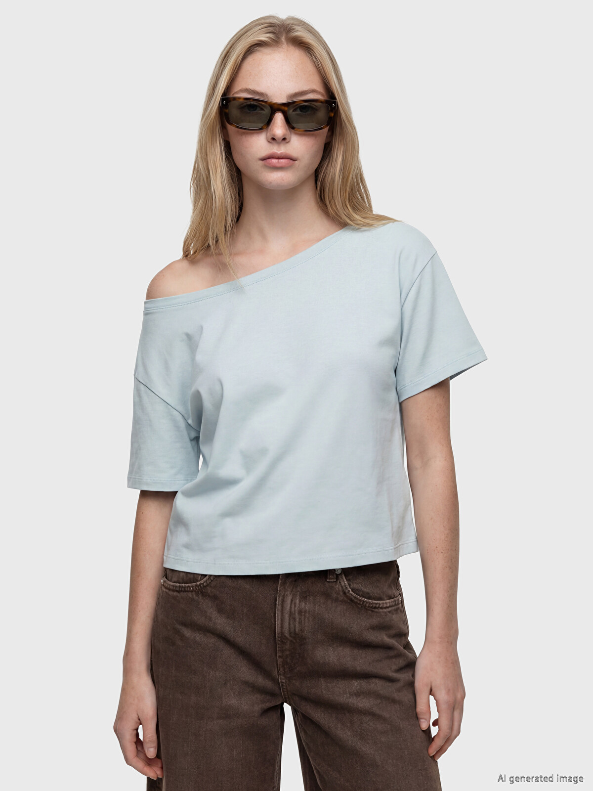 XSIDE Mavi Kayık Yaka Oversize Soft Touch Kadın Tişört - S6QU94Z8