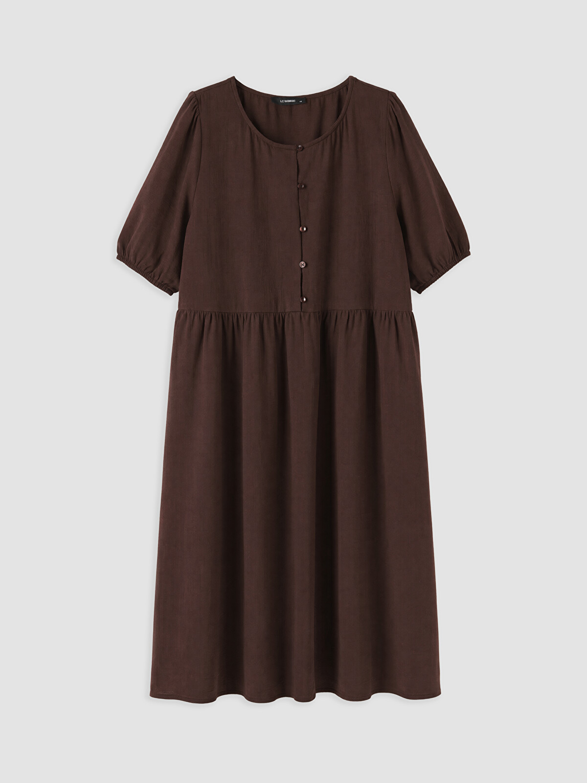 LuLu　ブラウン LCW Curve Kahverengi Düz Loose & Bol Bisiklet Yaka Midi Elbise