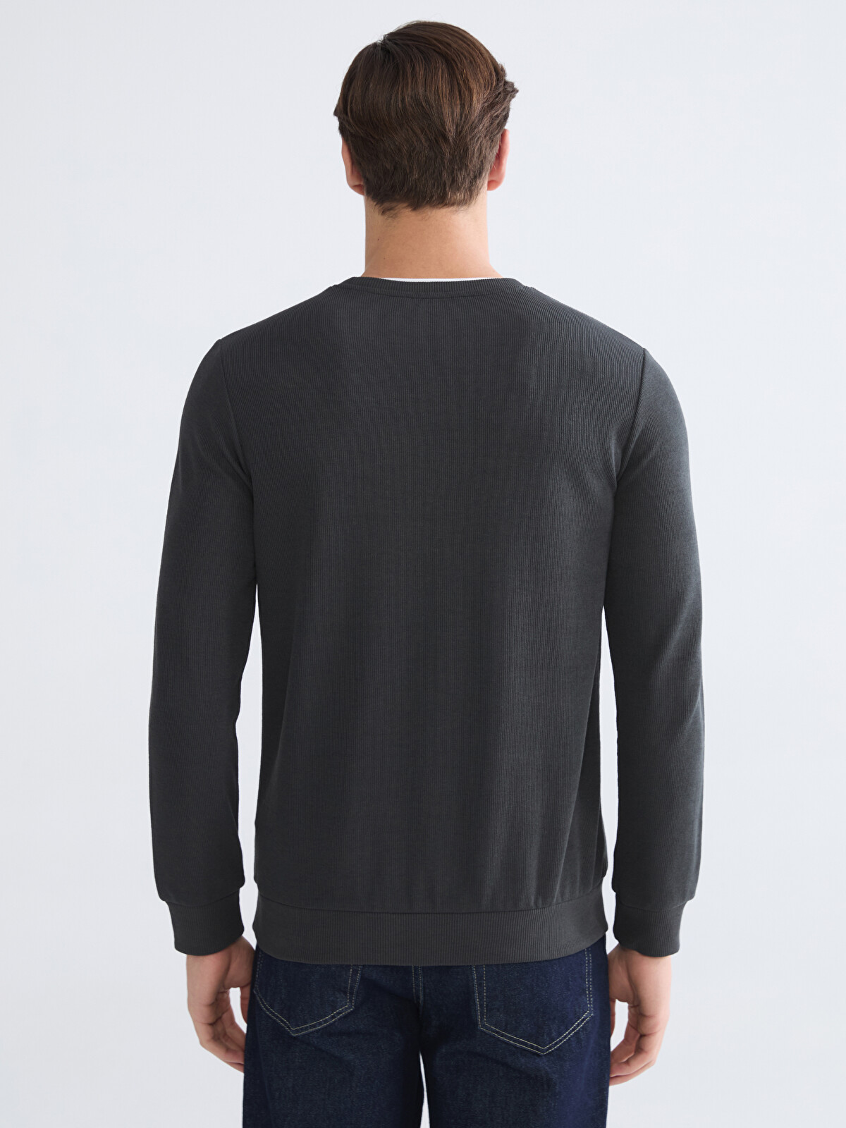 LCWAIKIKI Classic Antrasit Bisiklet Yaka Erkek Sweatshirt
