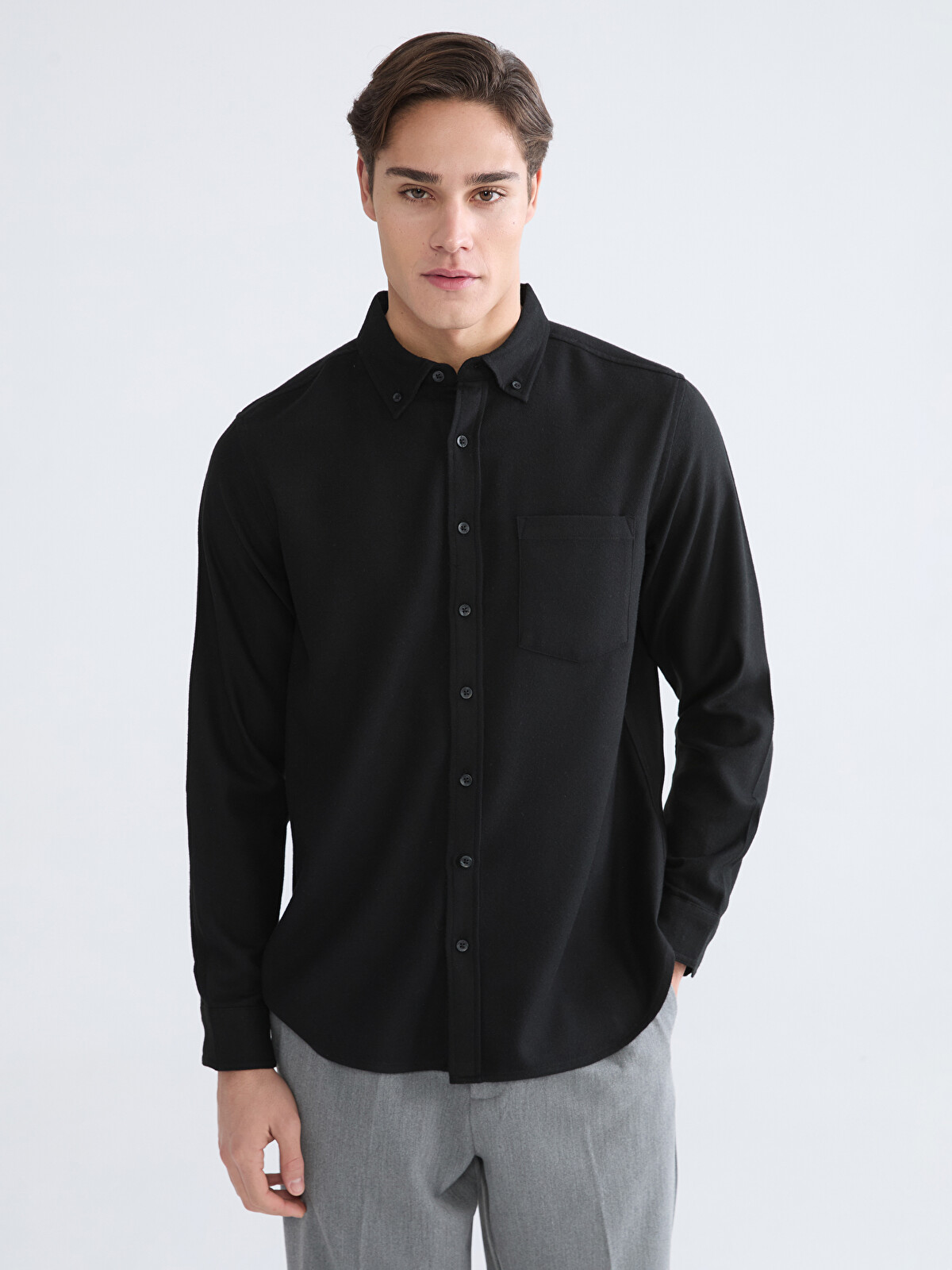 【最終値下げ】60s Black rayon gabardine shirt LCWAIKIKI Classic Regular Fit Gabardine Men's Shirt - S60459Z8-RQL