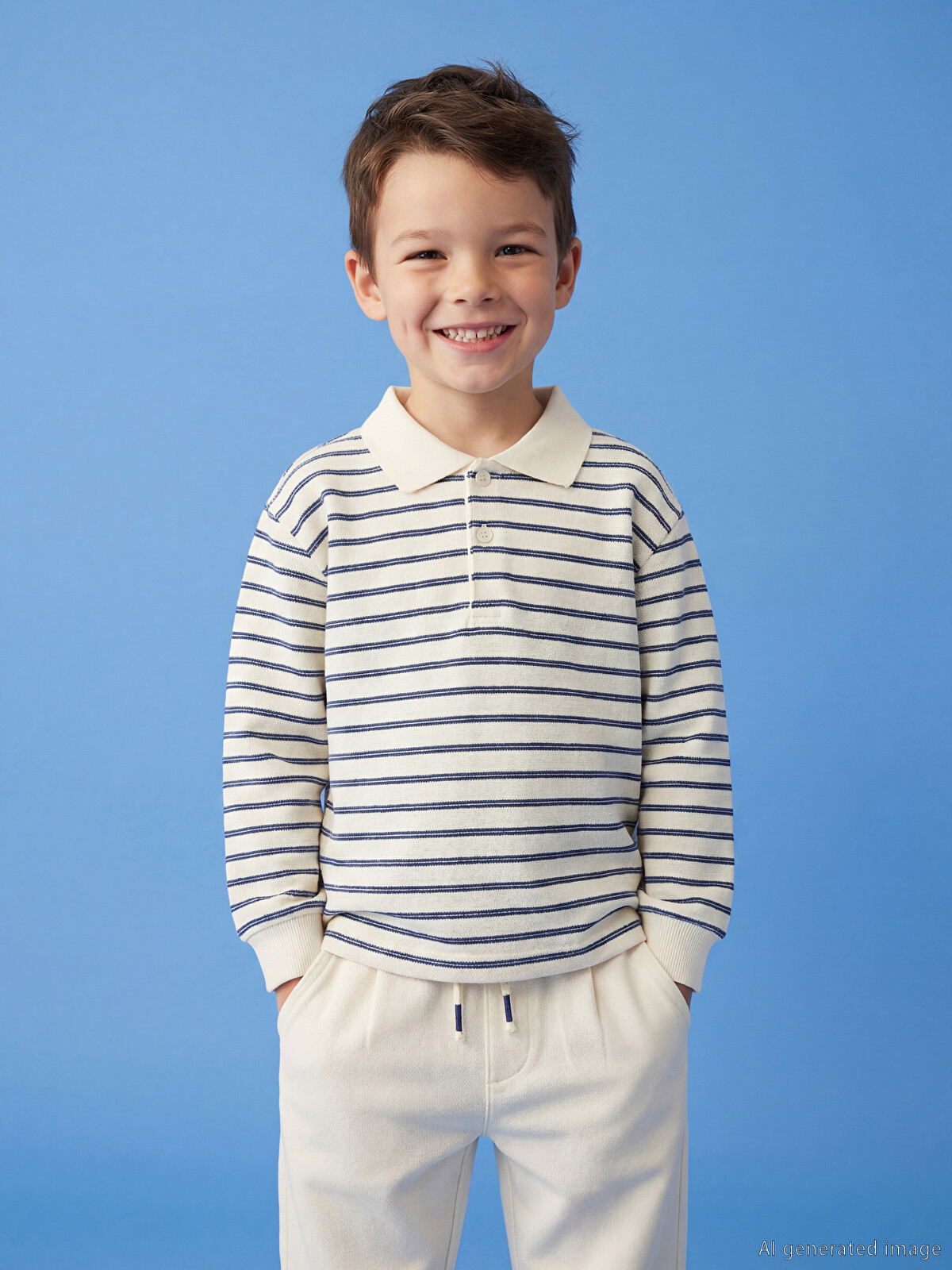 LCW Kids Bej Polo Yaka Çizgili Erkek Çocuk Tişört - S60675Z1-LQA | LCW