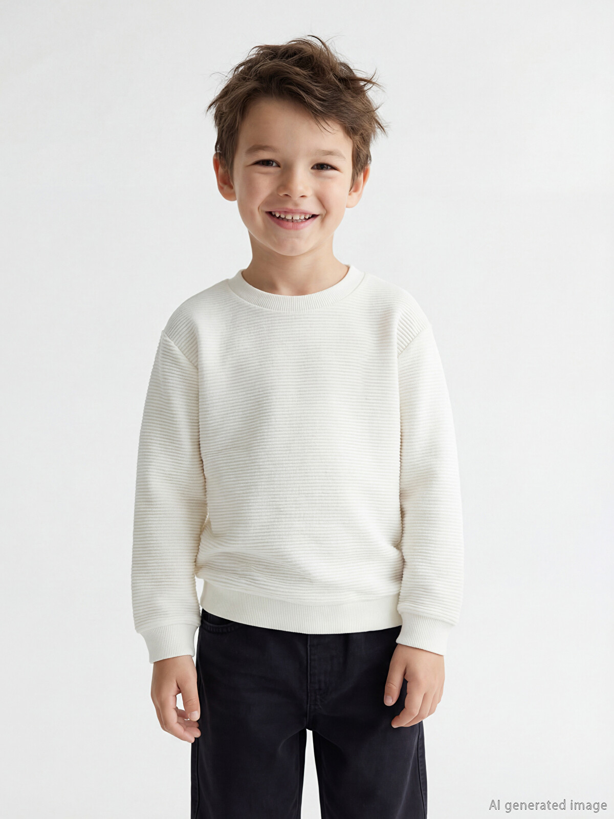 LCW Kids Beyaz Bisiklet Yaka Erkek Çocuk Sweatshirt - S61373Z1-R9J