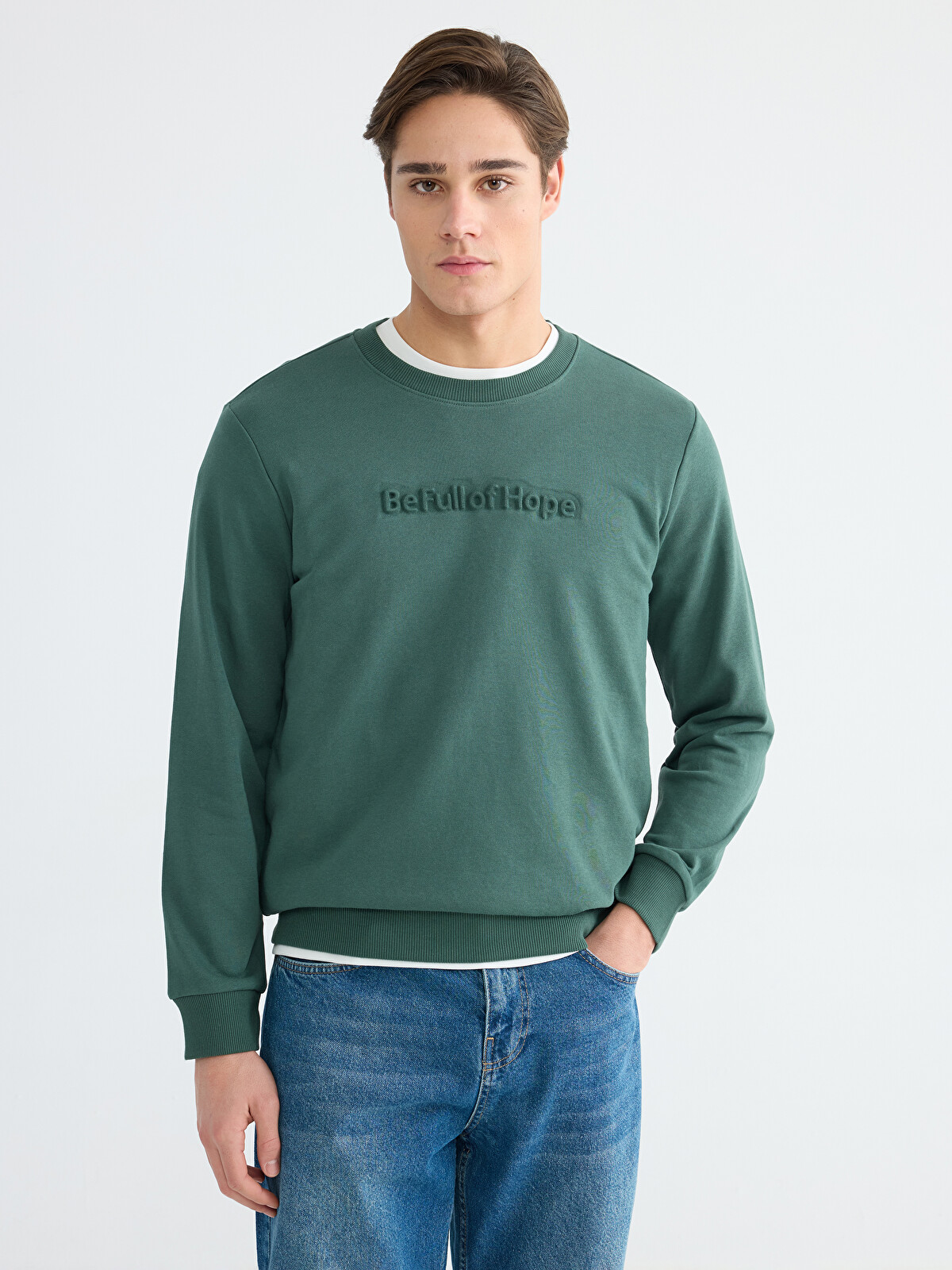 LCWAIKIKI Classic Bisiklet Yaka Baskılı Erkek Sweatshirt