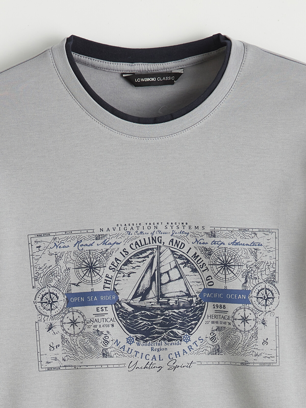 LCWAIKIKI Classic Gri Bisiklet Yaka Baskılı Erkek Sweatshirt