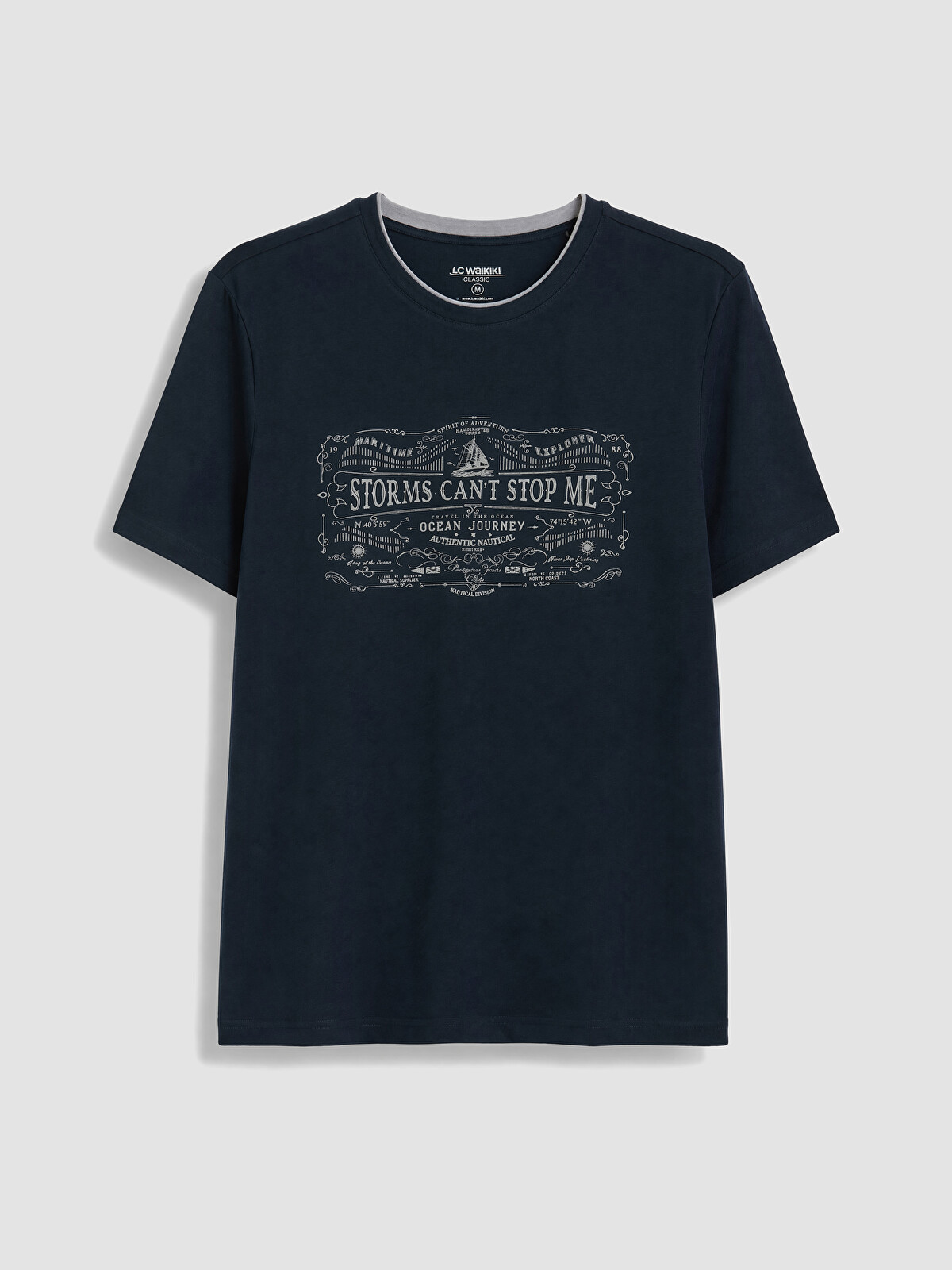 希少 ka na ta classic shirts / Wool Navy LCWAIKIKI Classic Crew Neck Short Sleeve Printed Combed Cotton
