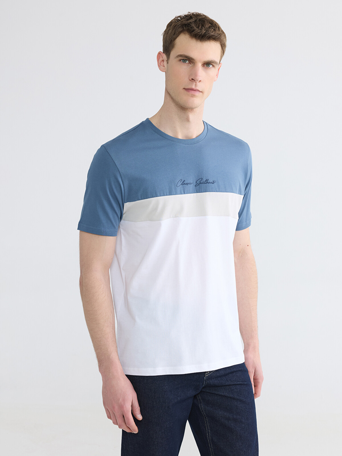 LCWAIKIKI Classic Men's Color Block Jersey T-shirt With Crew Neck