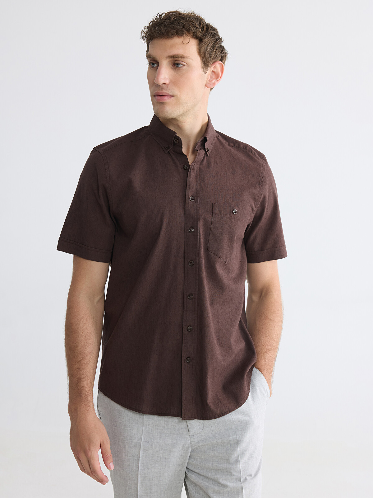 LCWAIKIKI Classic Regular Fit Keten Karışımlı Erkek Gömlek