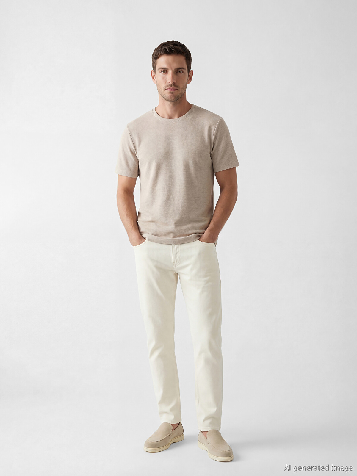 LCWAIKIKI Classic Ekru Dar Kalıp Gabardin Erkek Chino Pantolon