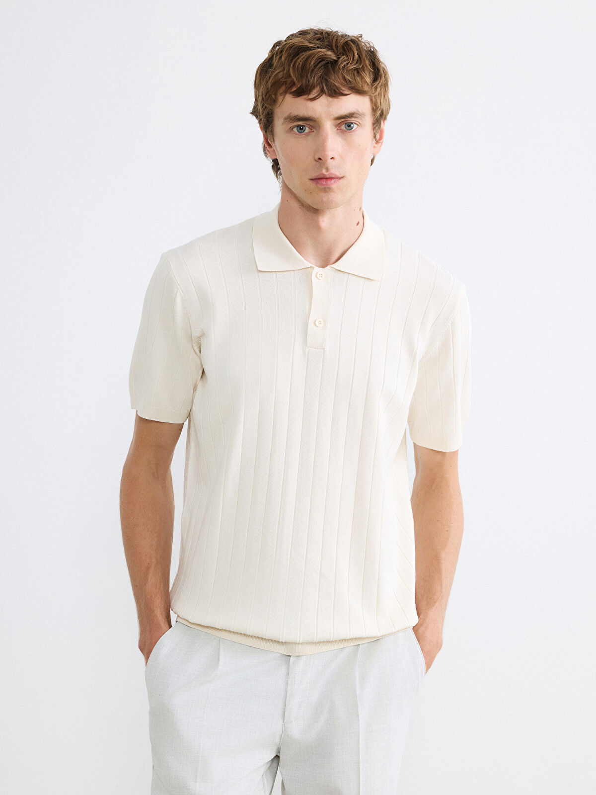 LCW Vision Polo Yaka Çizgili Erkek Triko Tişört - S62194Z8-FDP | LCW