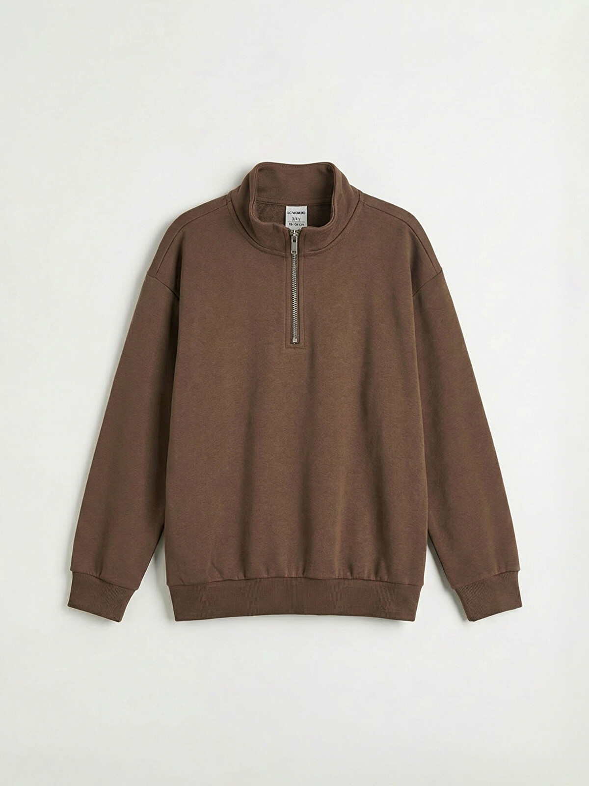 LCW Kids Kahverengi Dik Yaka Fermuarlı Erkek Çocuk Sweatshirt