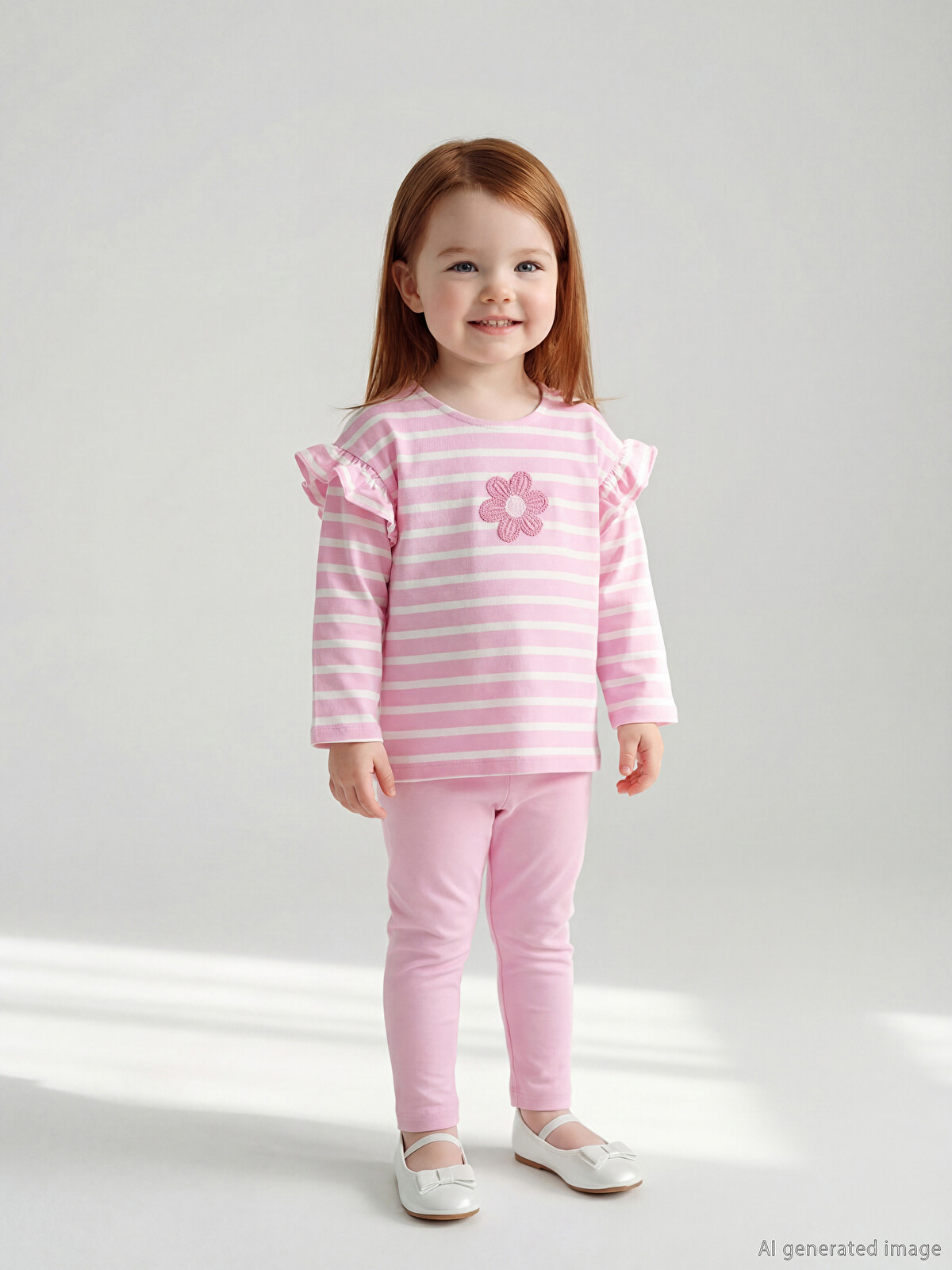 LCW baby Ekru Çiçek Nakışlı Kız Bebek Bluz Ve Tayt - S63099Z1-LRA