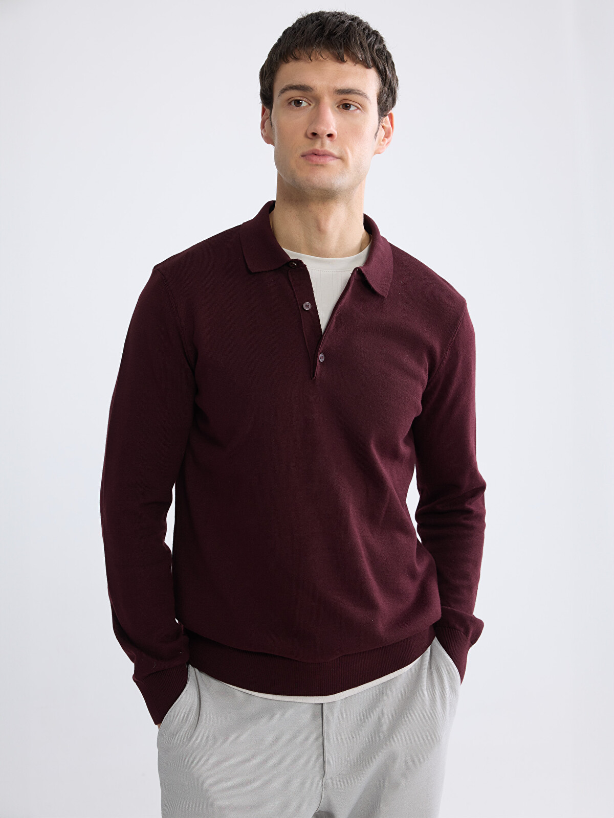 SOUTHBLUE Mürdüm Polo Yaka Erkek Triko Kazak - S63581Z8-HHD | LCW
