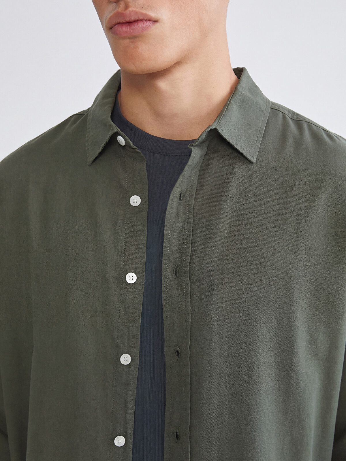 XSIDE Haki Regular Fit Gabardin Erkek Gömlek - S63594Z8-YMW | LCW