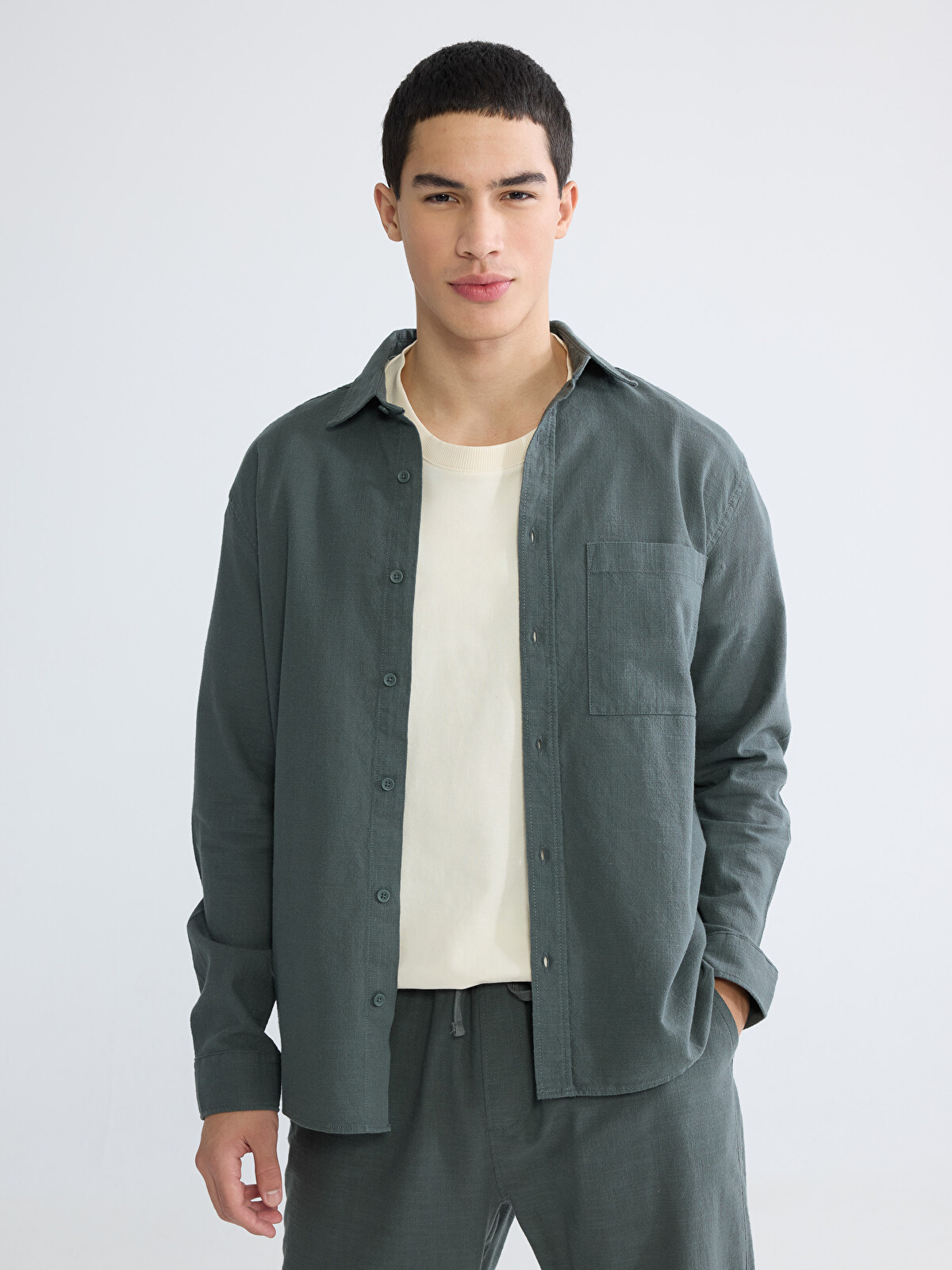 XSIDE Regular Fit Men's Linen Look Shirt - S63626Z8-8U5 | LC Waikiki