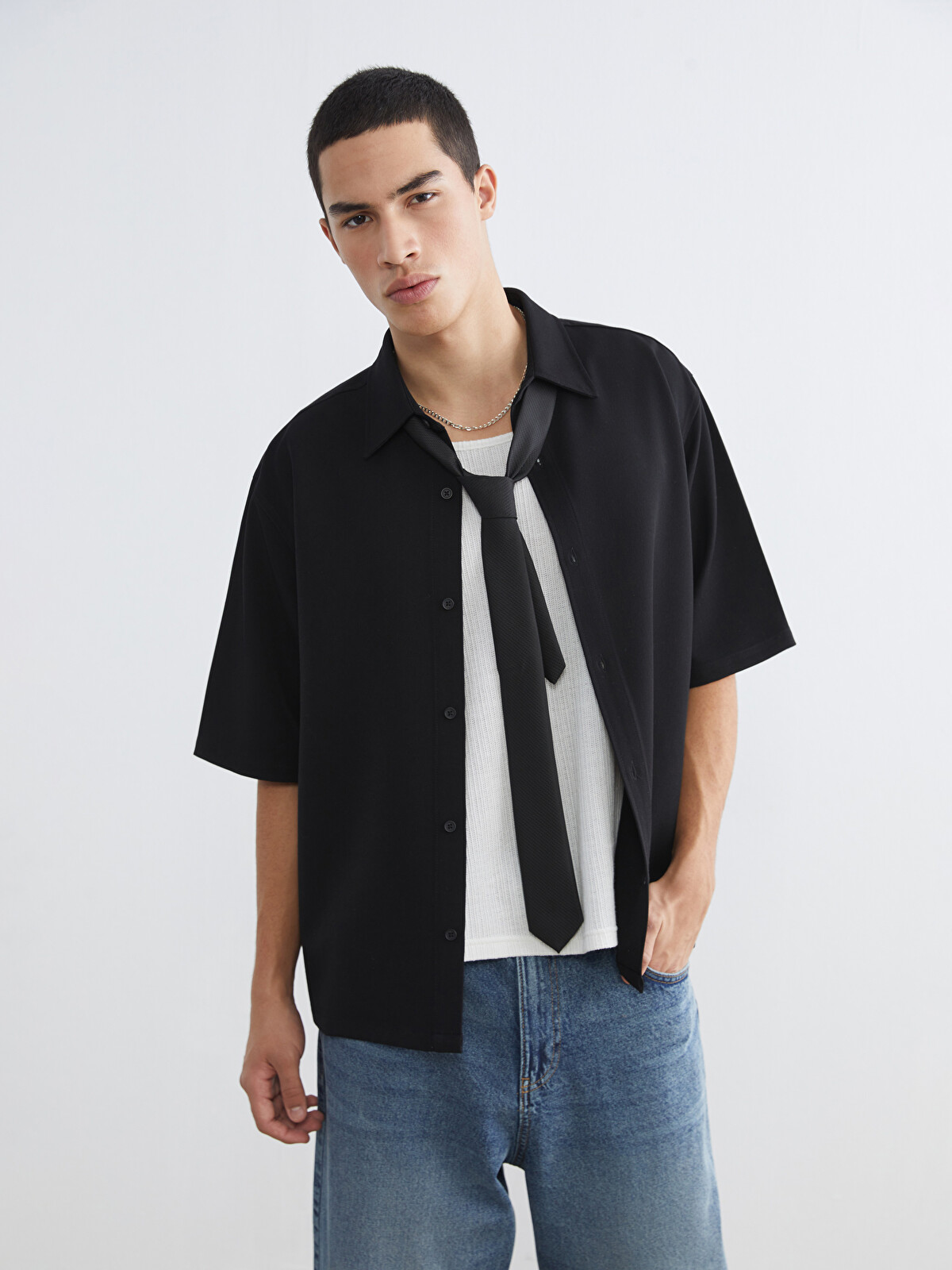 XSIDE Relaxed Fit Gabardine Men's Shirt - S63643Z8-RQL | LC Waikiki