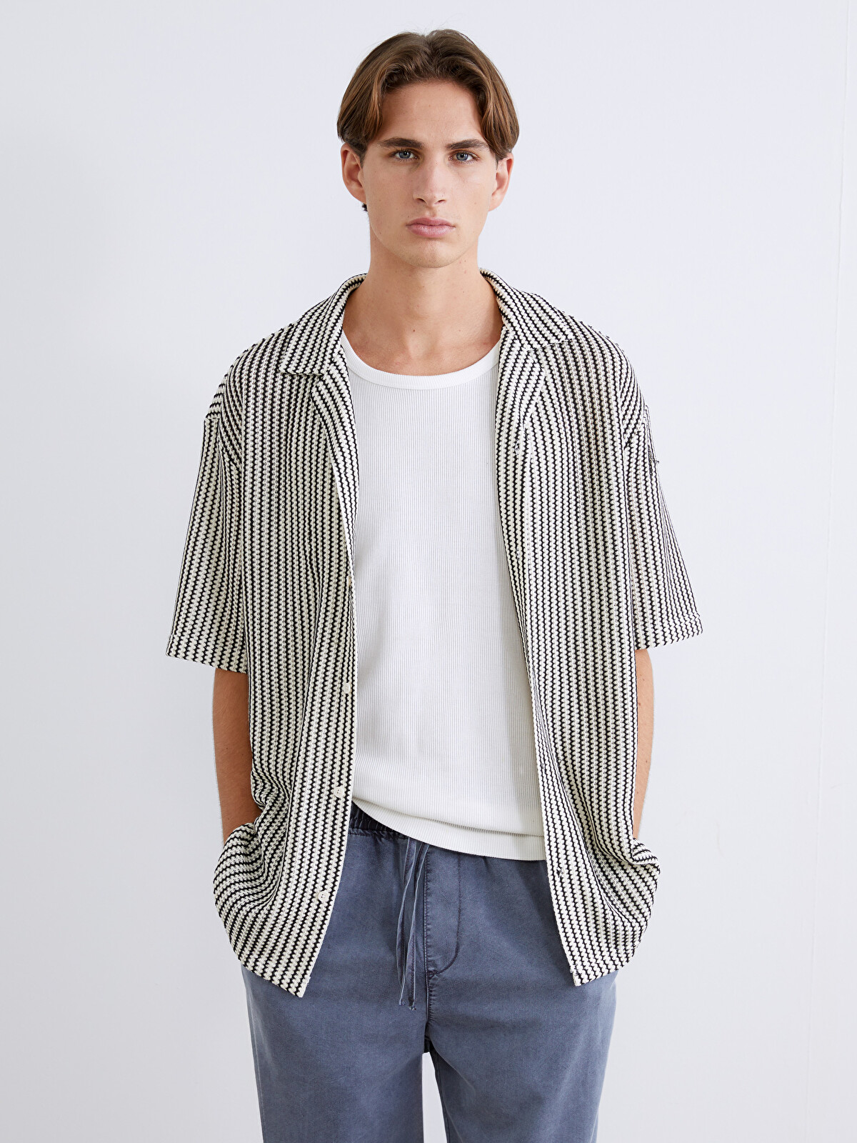 XSIDE Loose Fit Striped Men's Shirt - S63657Z8-LEG - LC Waikiki
