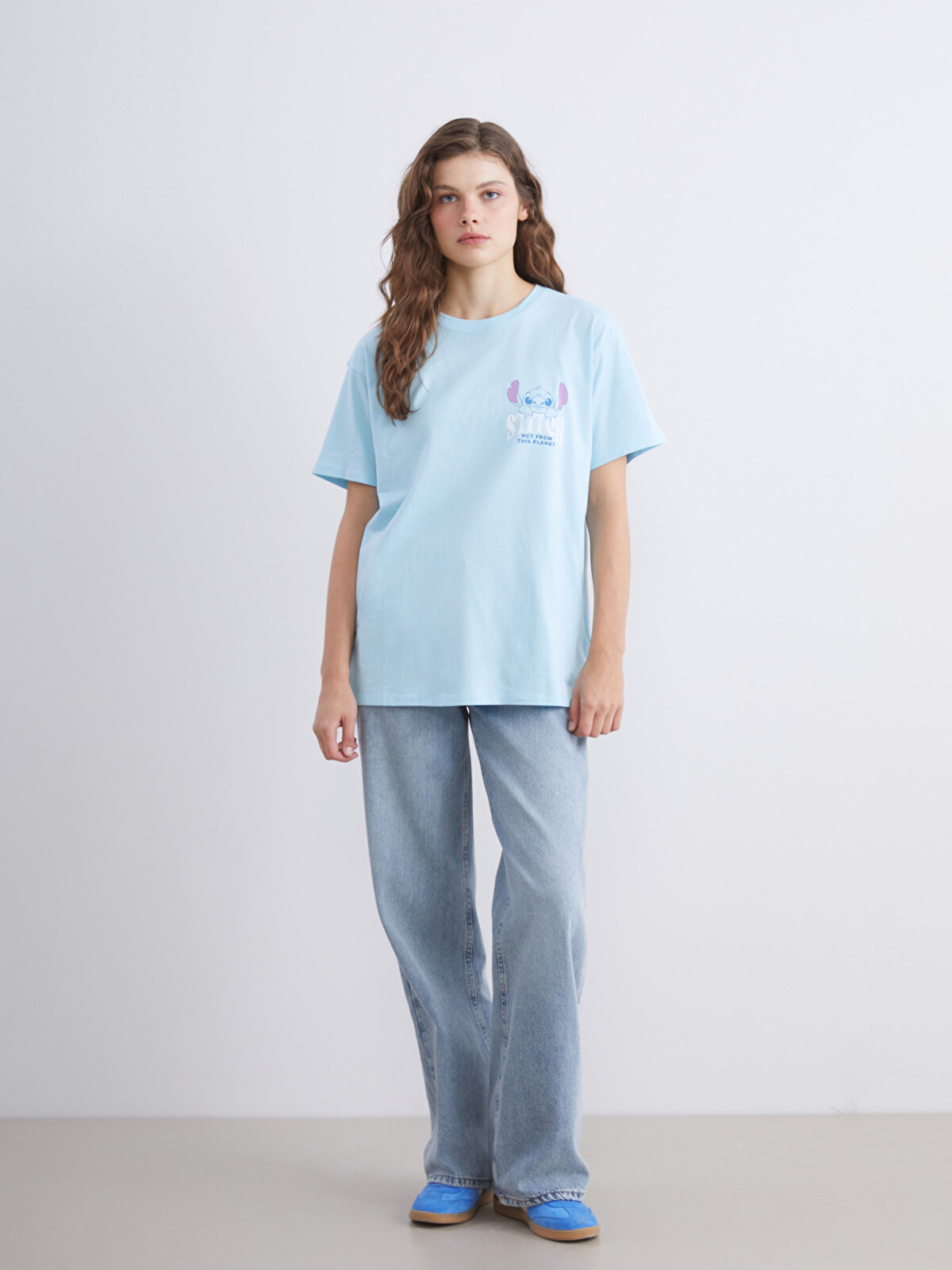 XSIDE Bisiklet Yaka Stitch Baskılı Kadın Tişört - S64006Z8-CU5