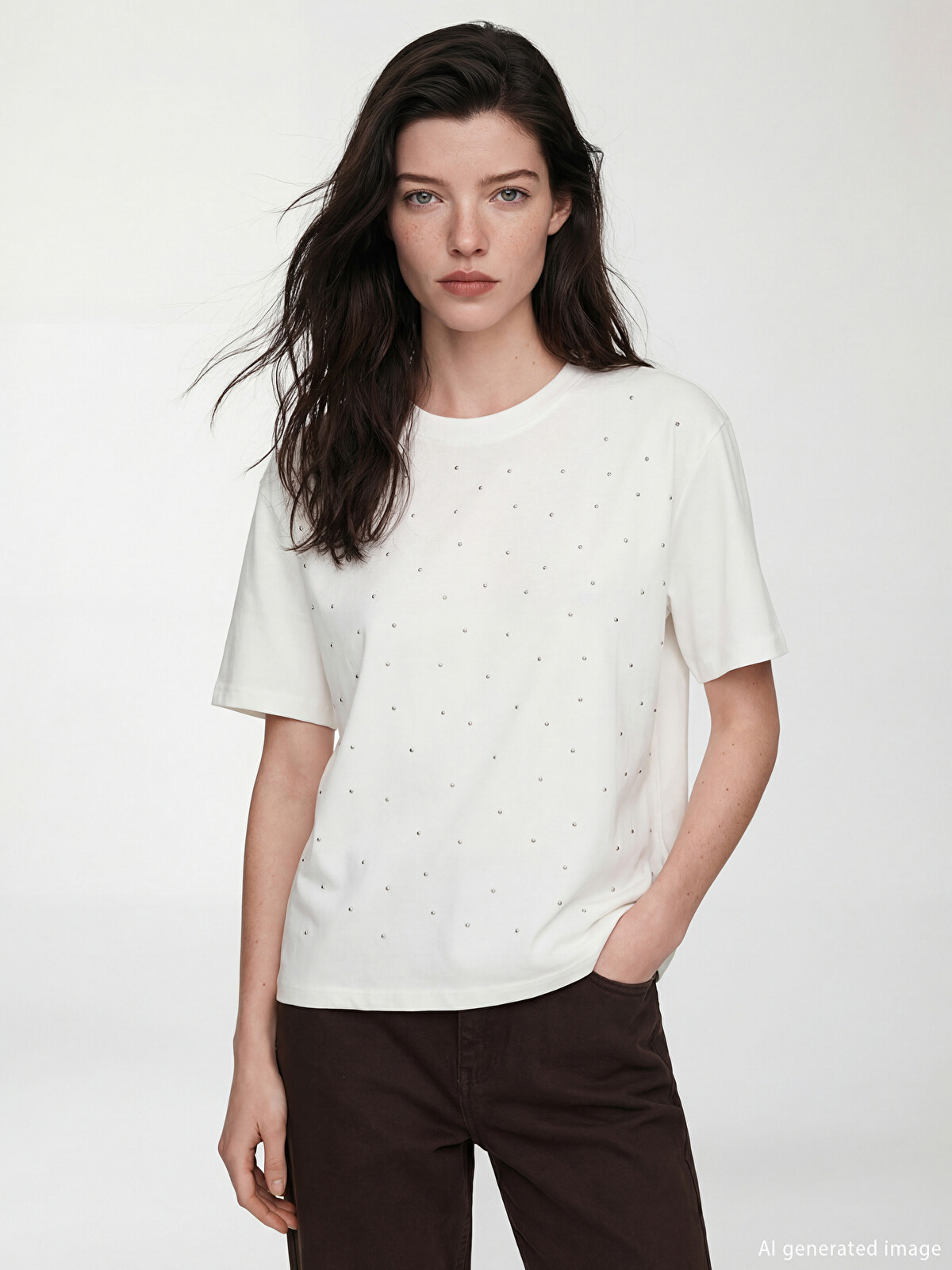 LCW Comfort Crew Neck Soft Touch Women's T-Shirt with Stone
