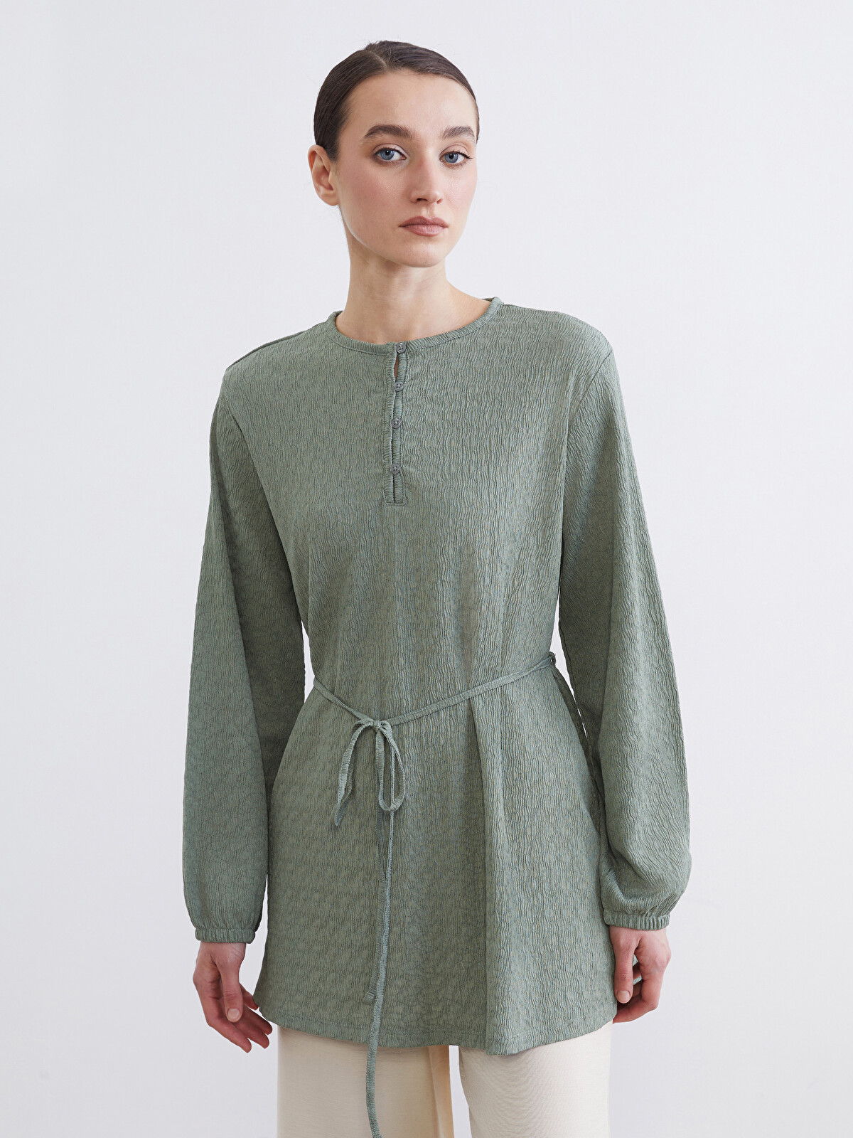 2025ss 新品未使用Peasant Tunic 8y LCW Modest Crew Neck Patterned Tunic with Waist Tie - S64401Z8-GN2