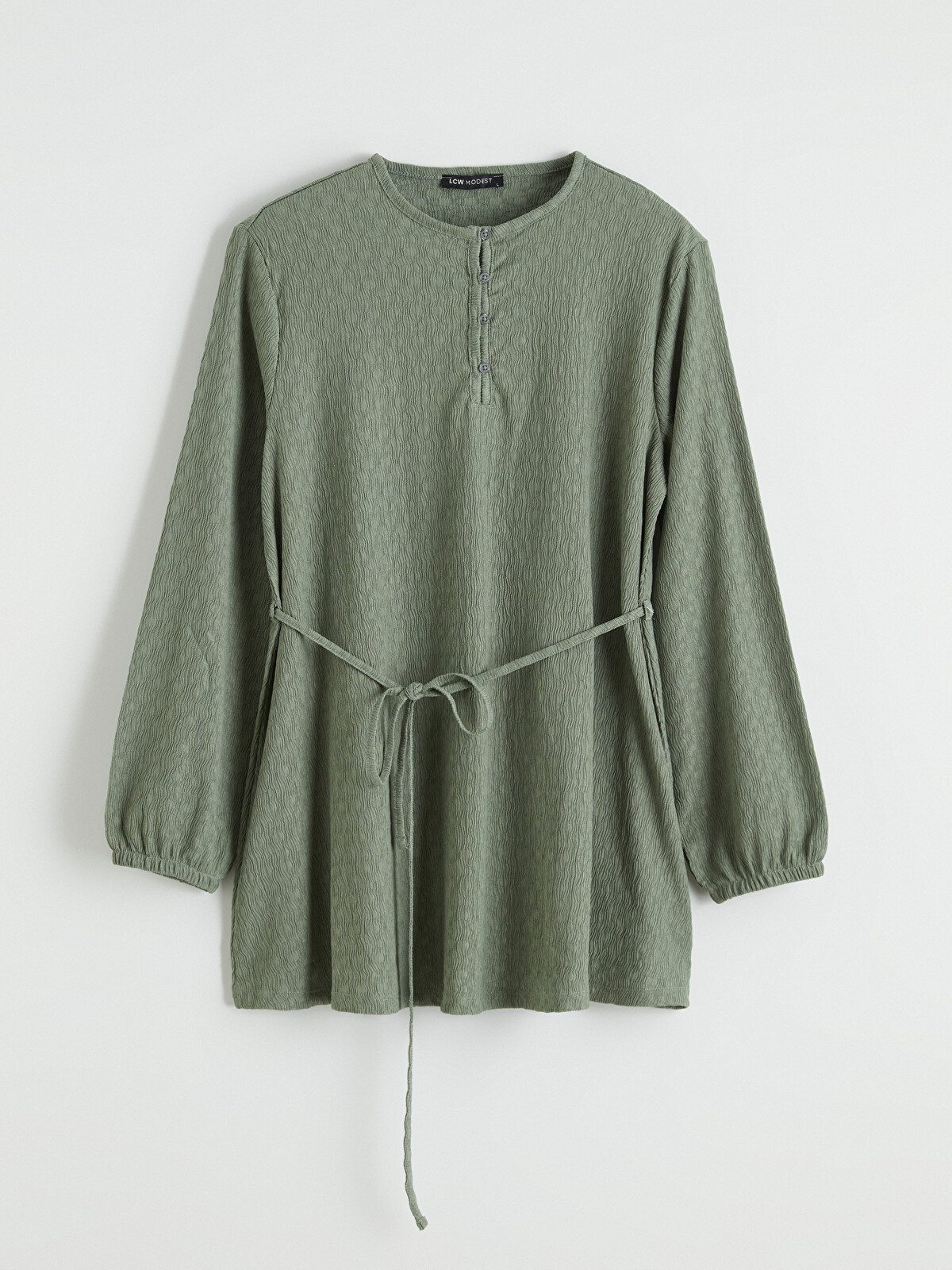 LCW Modest Crew Neck Patterned Tunic with Waist Tie - S64401Z8-GN2
