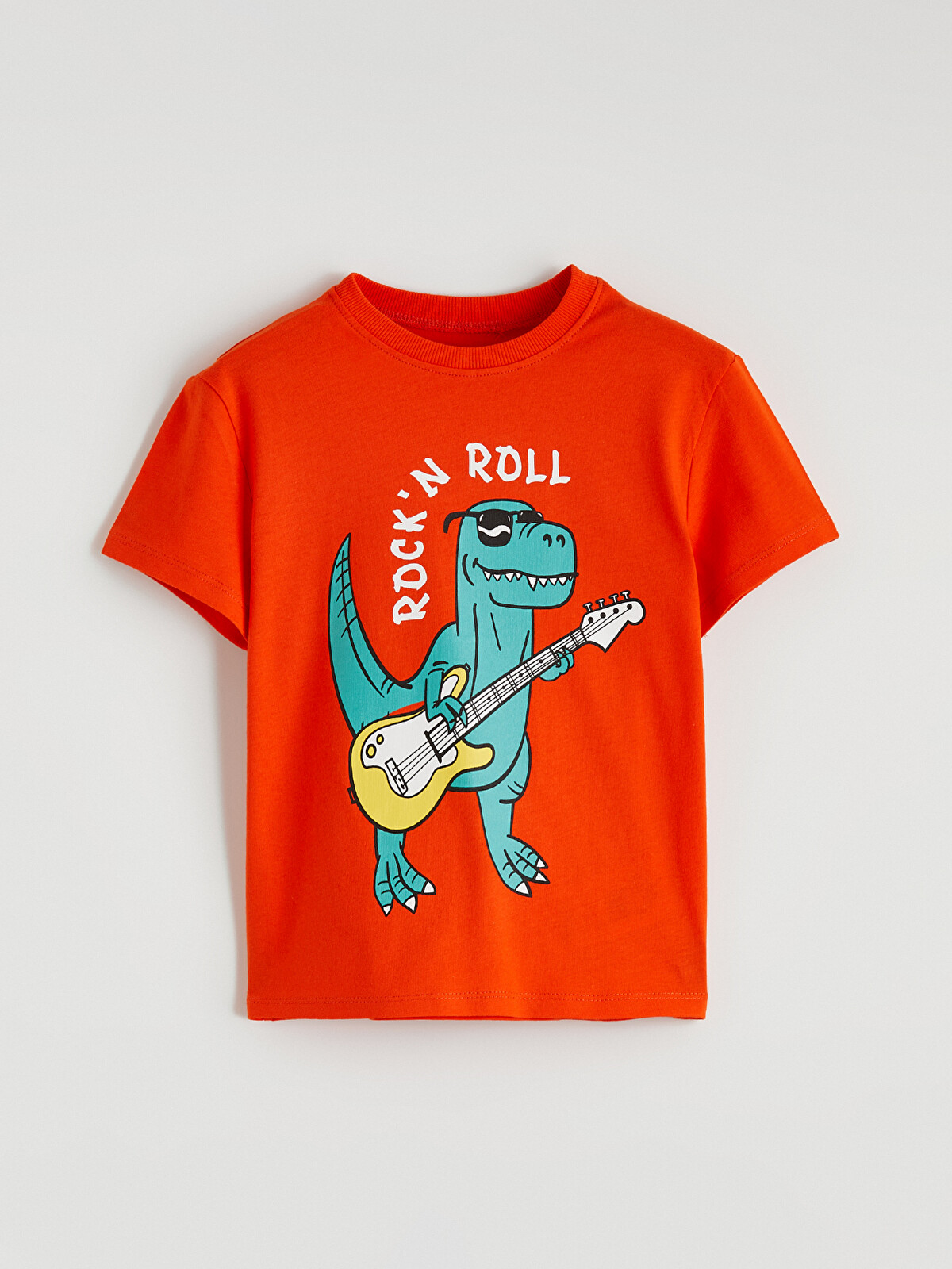 LCW Kids Turuncu Bisiklet Yaka Baskılı Erkek Çocuk Tişört