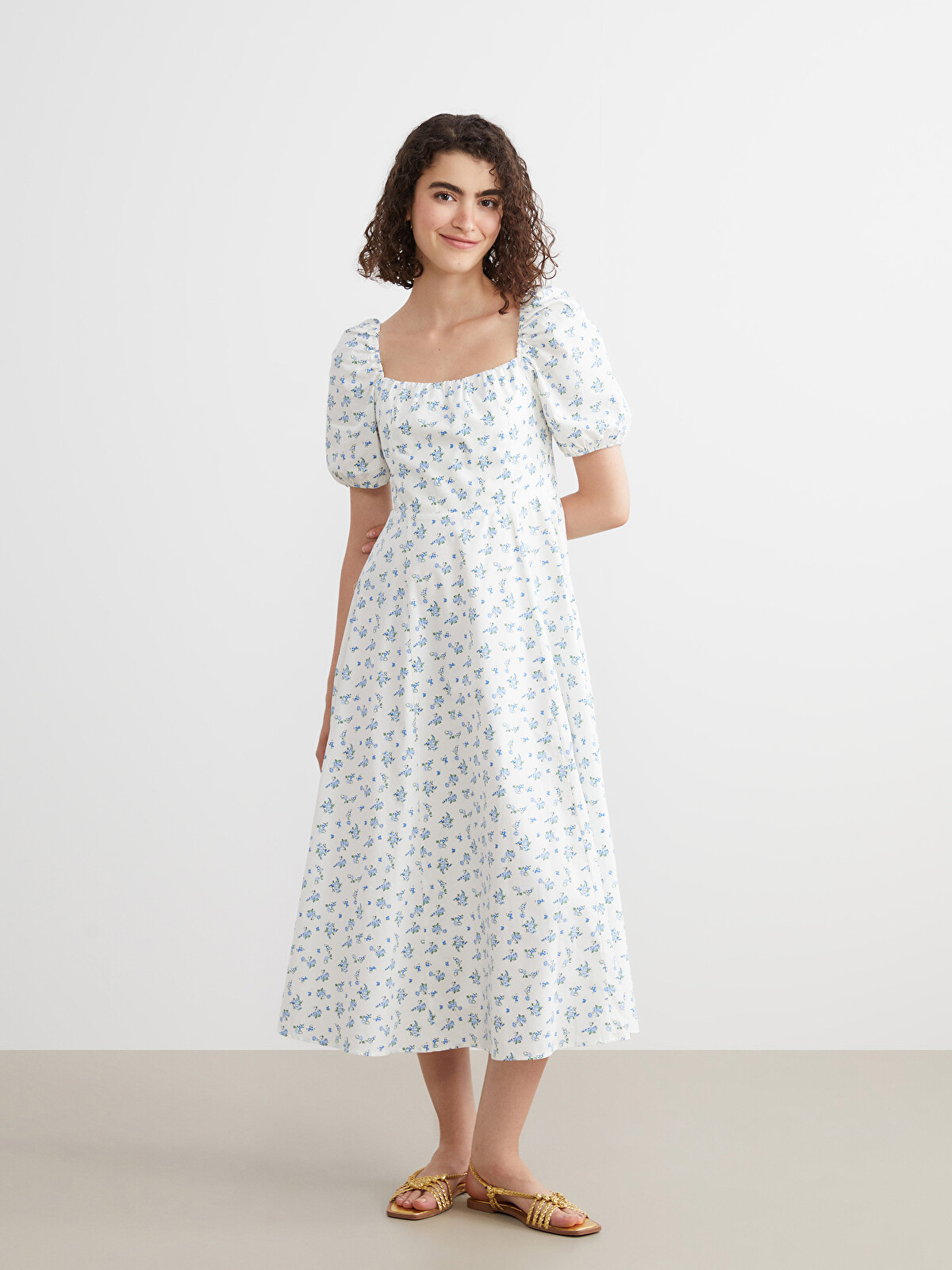 XSIDE Floral Balloon Sleeve Fitted Waist Dress - S64471Z8-LQQ | LC