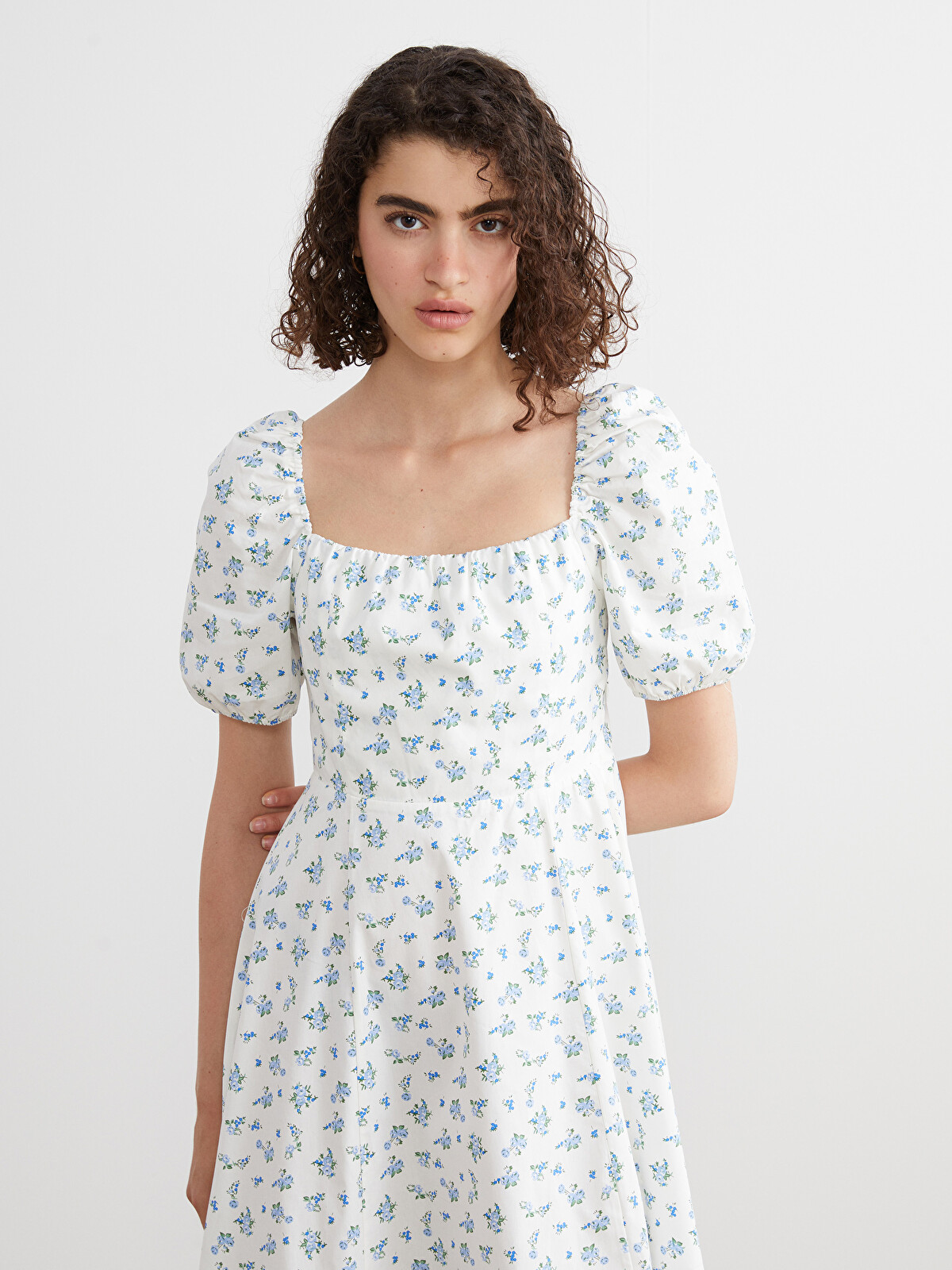 XSIDE Floral Balloon Sleeve Fitted Waist Dress - S64471Z8-LQQ | LC
