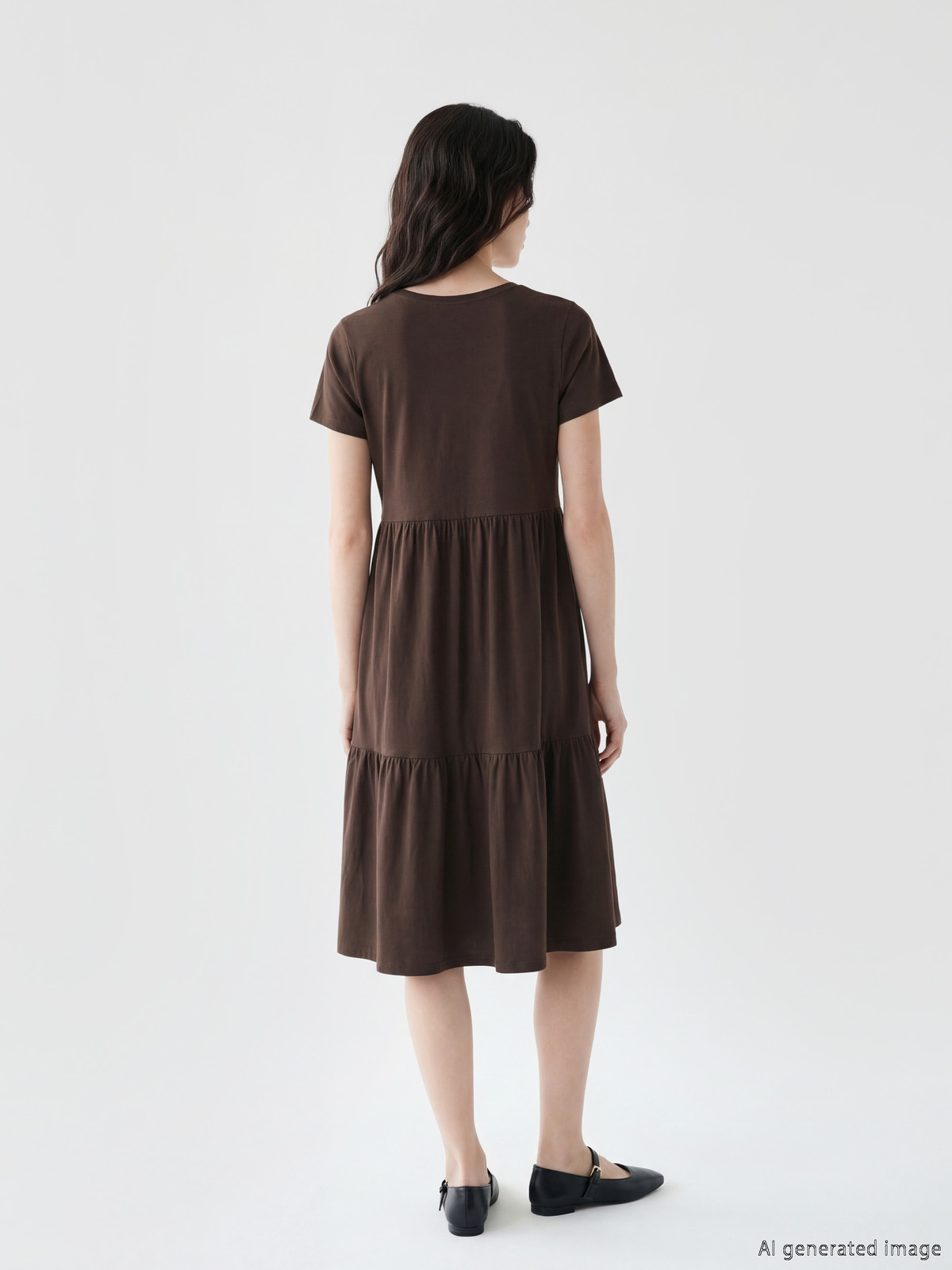 LCW Comfort Crew Neck Layered Dress - S64588Z8-HMK | LC Waikiki