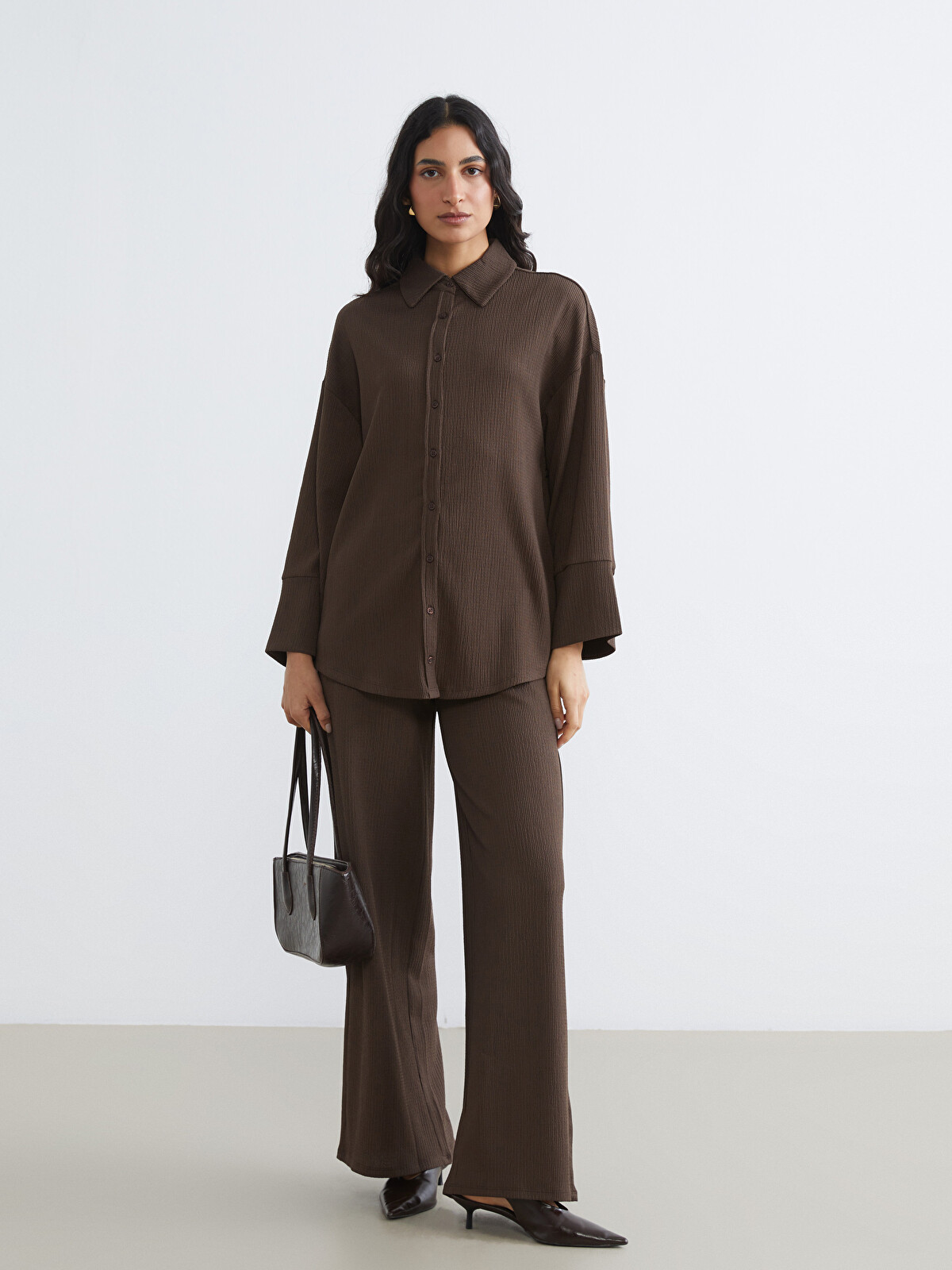LCW Modest Textured Oversized Women's Shirt Tunic - S64883Z8-HDB