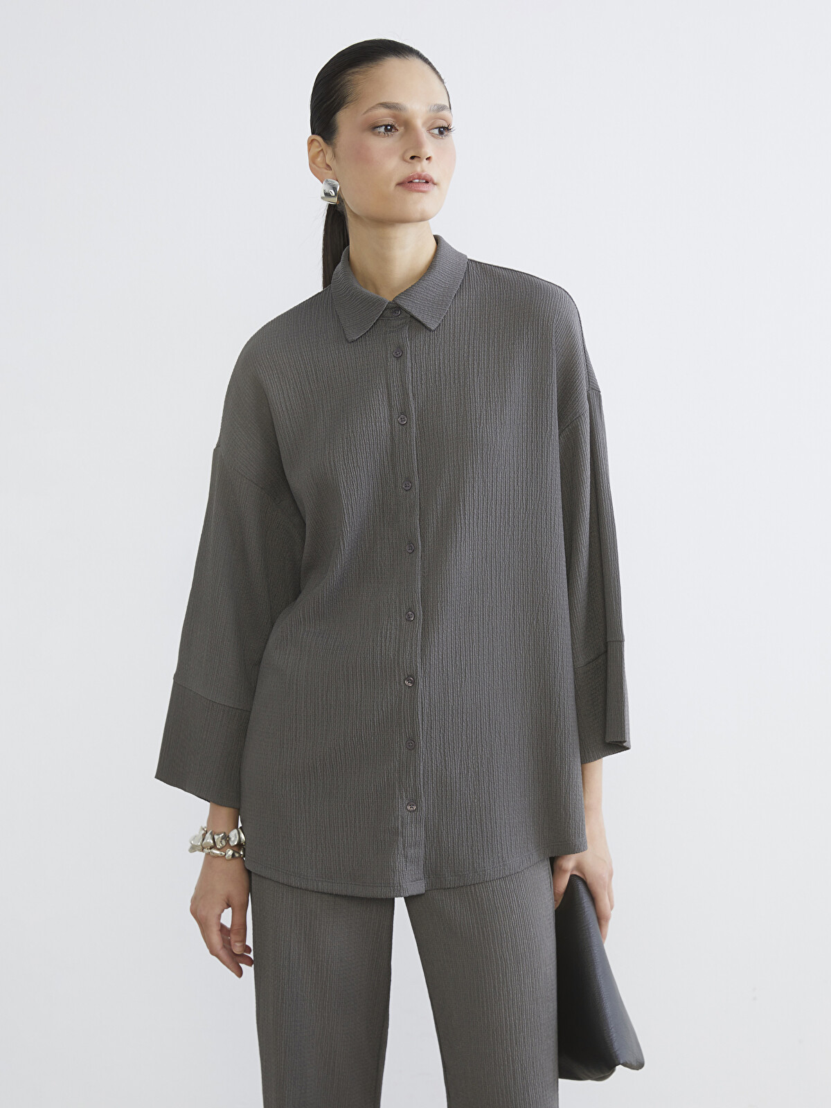 LCW Modest Textured Oversize Women's Shirt Tunic - S64901Z8-H9V