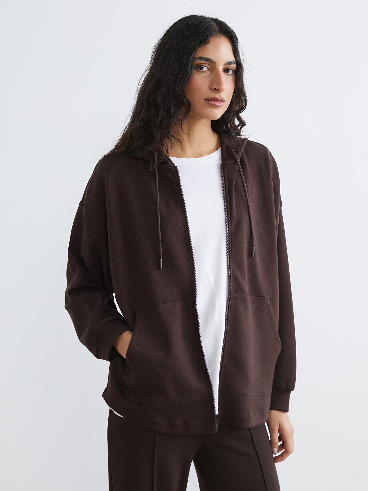 LCW Modest Oversized Women's Zip-up Hoodie - S64925Z8-HMK | LC Waikiki