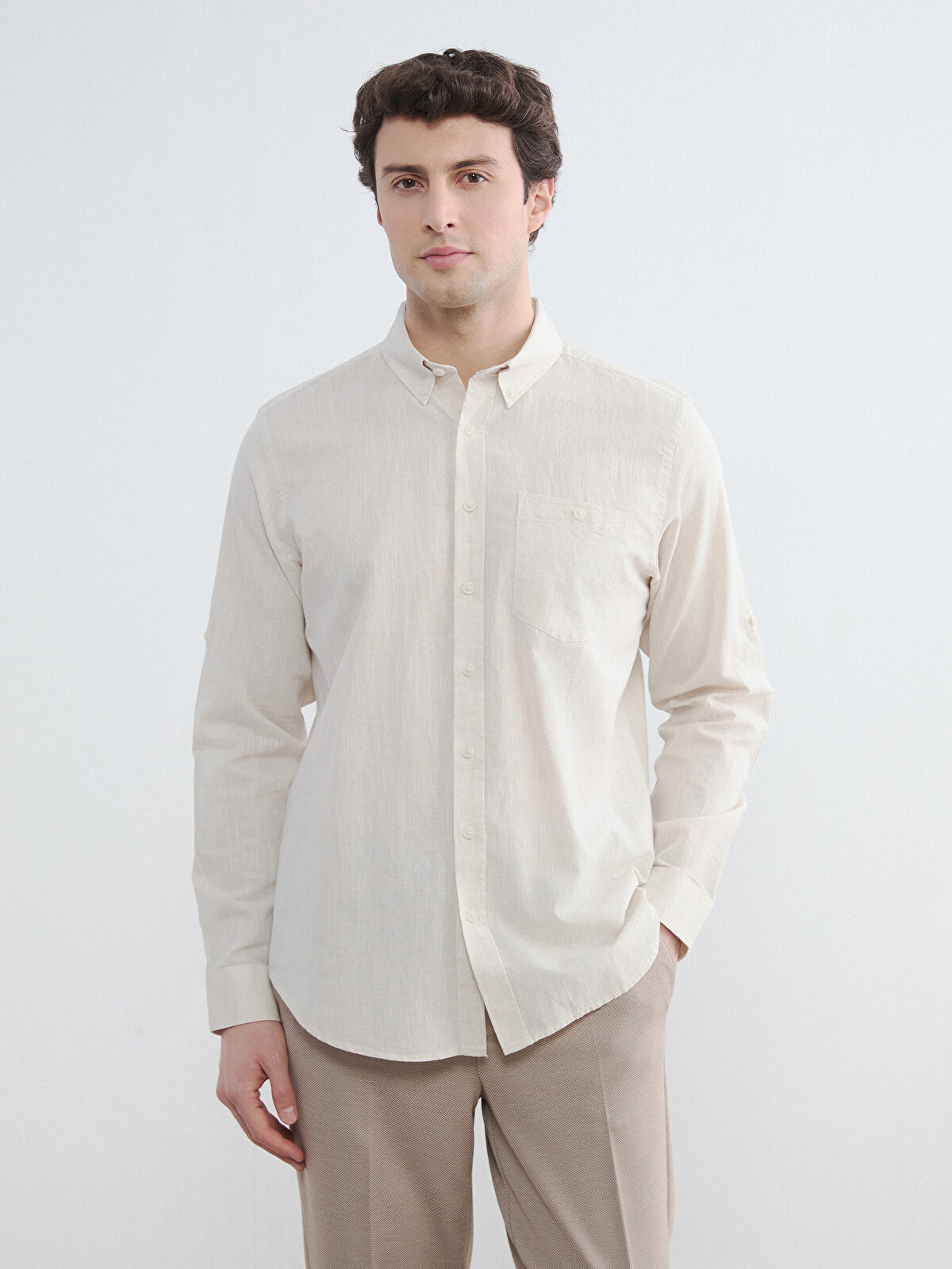 LCWAIKIKI Classic Regular Fit Keten Karışımlı Erkek Gömlek