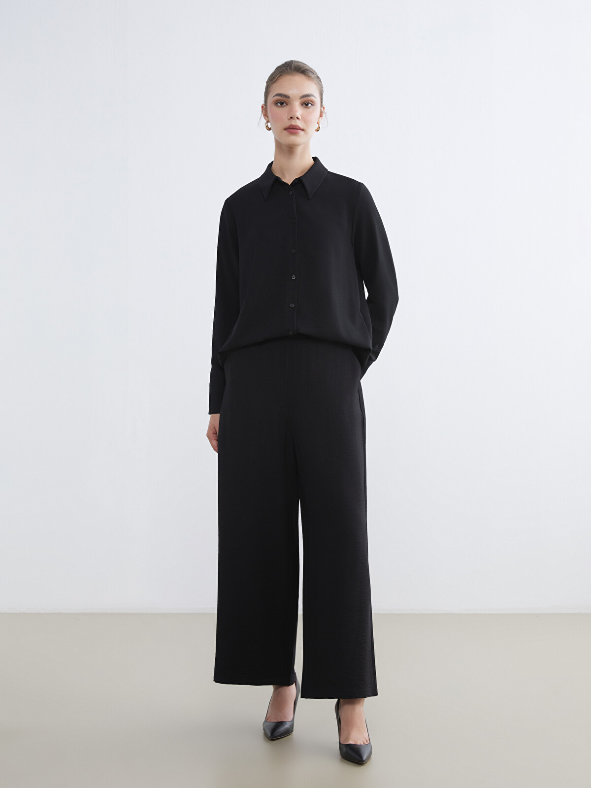 LCW Modest Elastic Waist Wide Leg Women's Trousers - S65048Z8-CVL