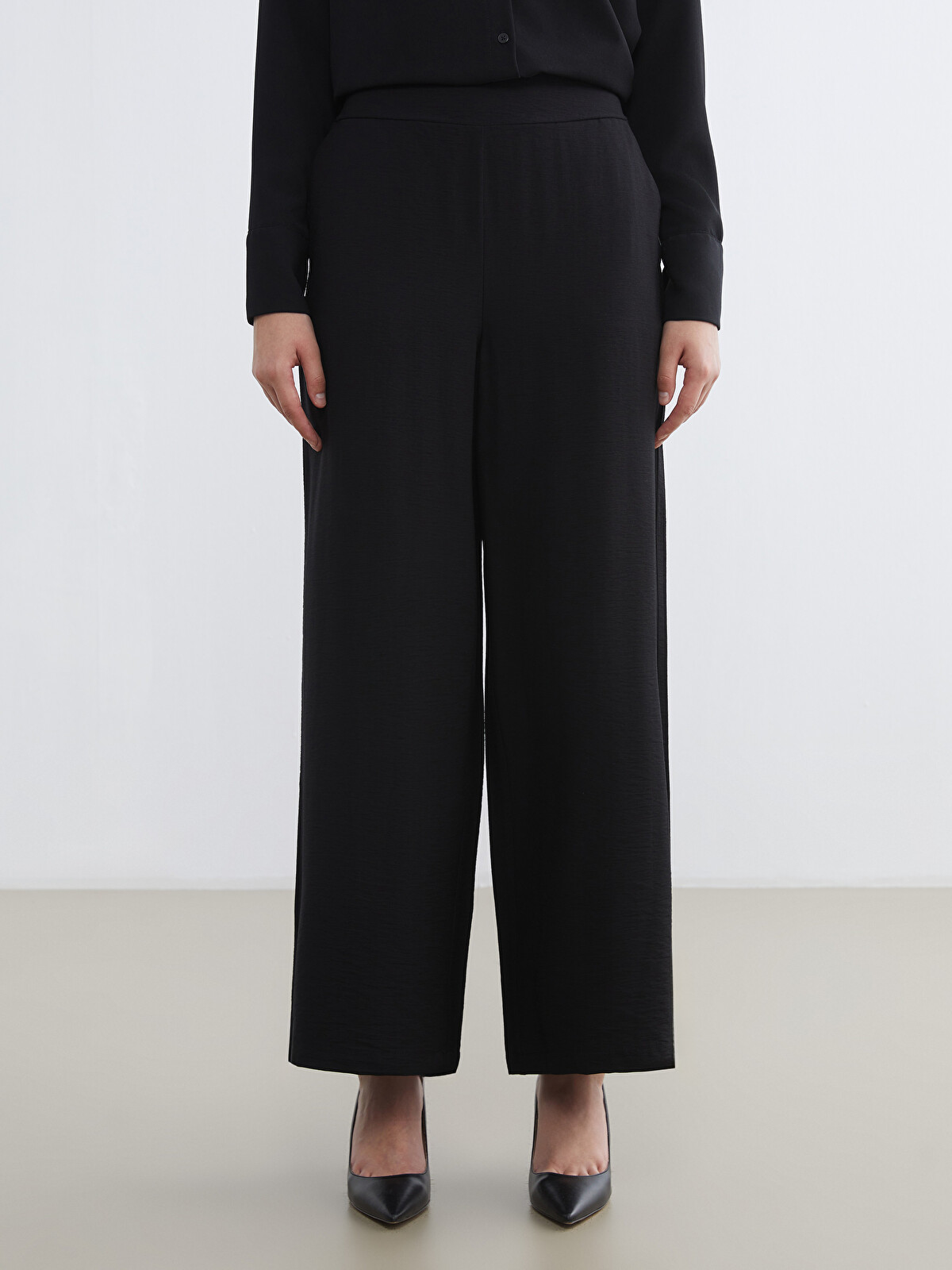 LCW Modest Elastic Waist Wide Leg Women's Trousers - S65048Z8-CVL