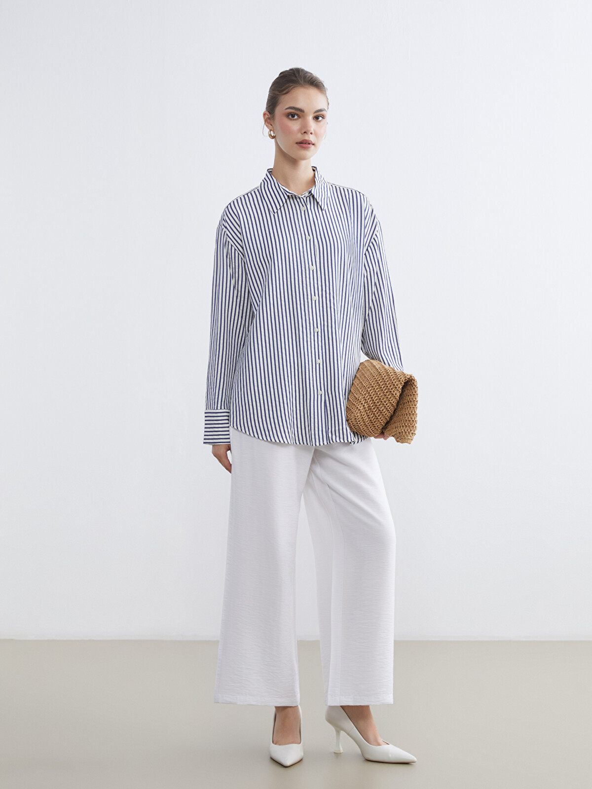 LCW Modest Elastic Waist Wide Leg Women's Trousers - S65048Z8-QVD