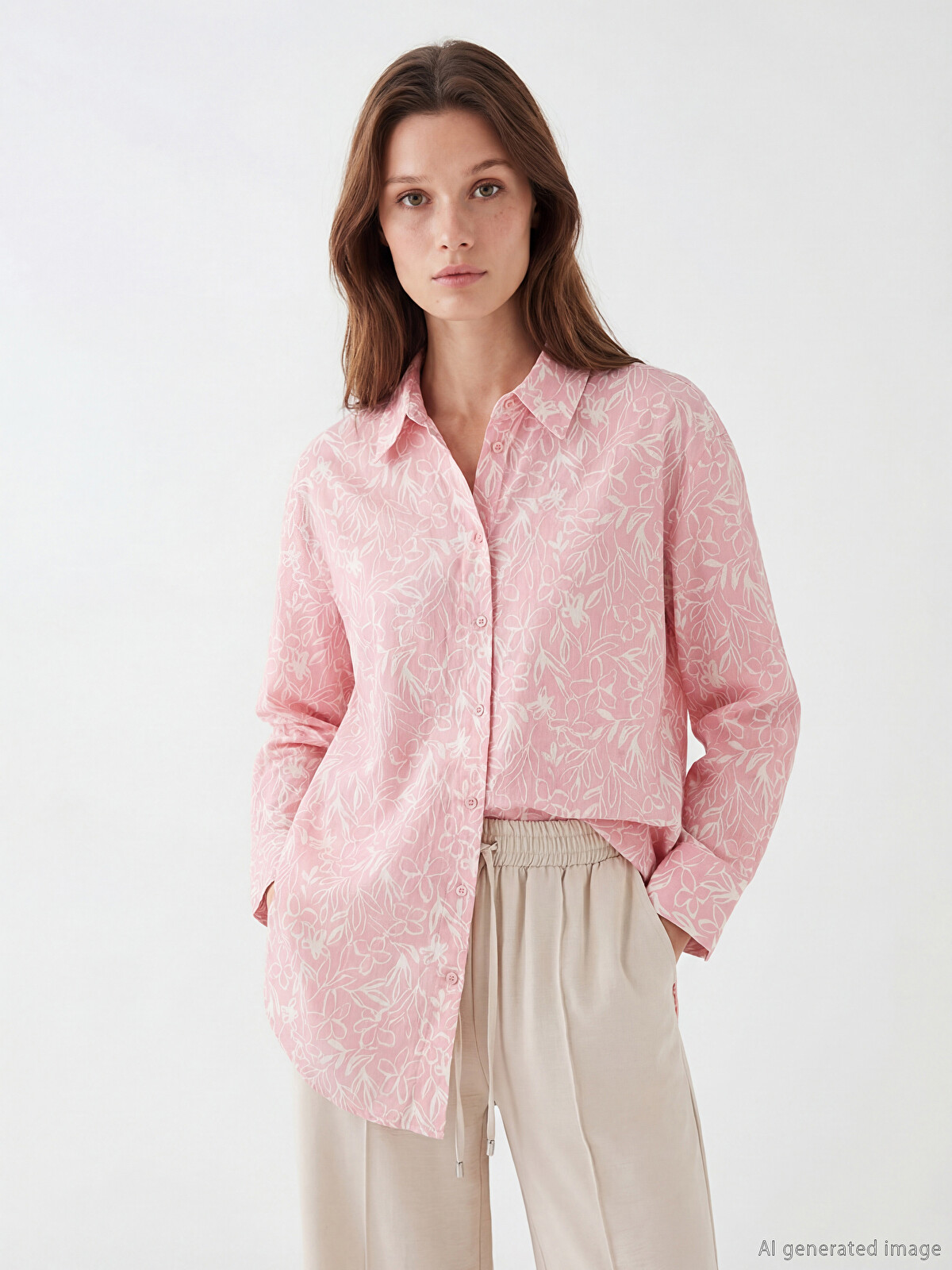 LCW Modest Patterned Oversize Women's Shirt Tunic - S65107Z8-LT4