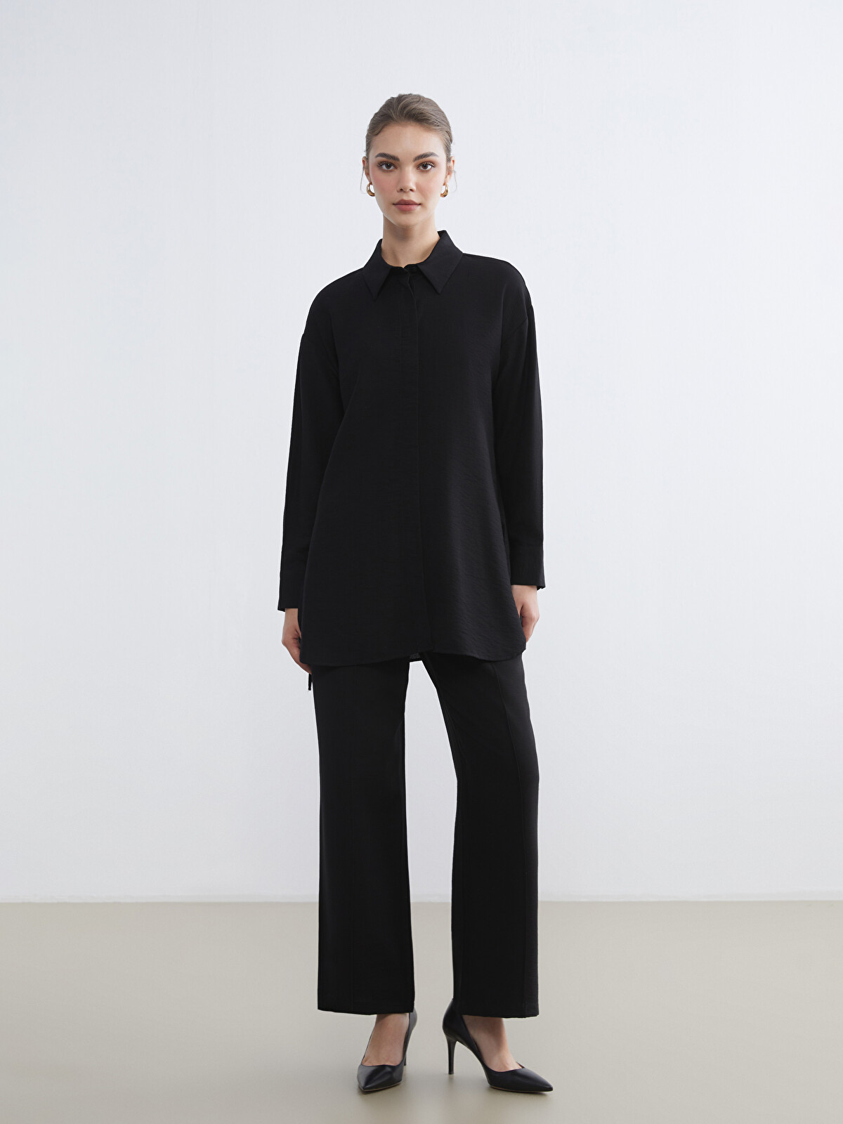 LCW Modest Women's Elasticated Waist Wide Leg Trousers - S65109Z8