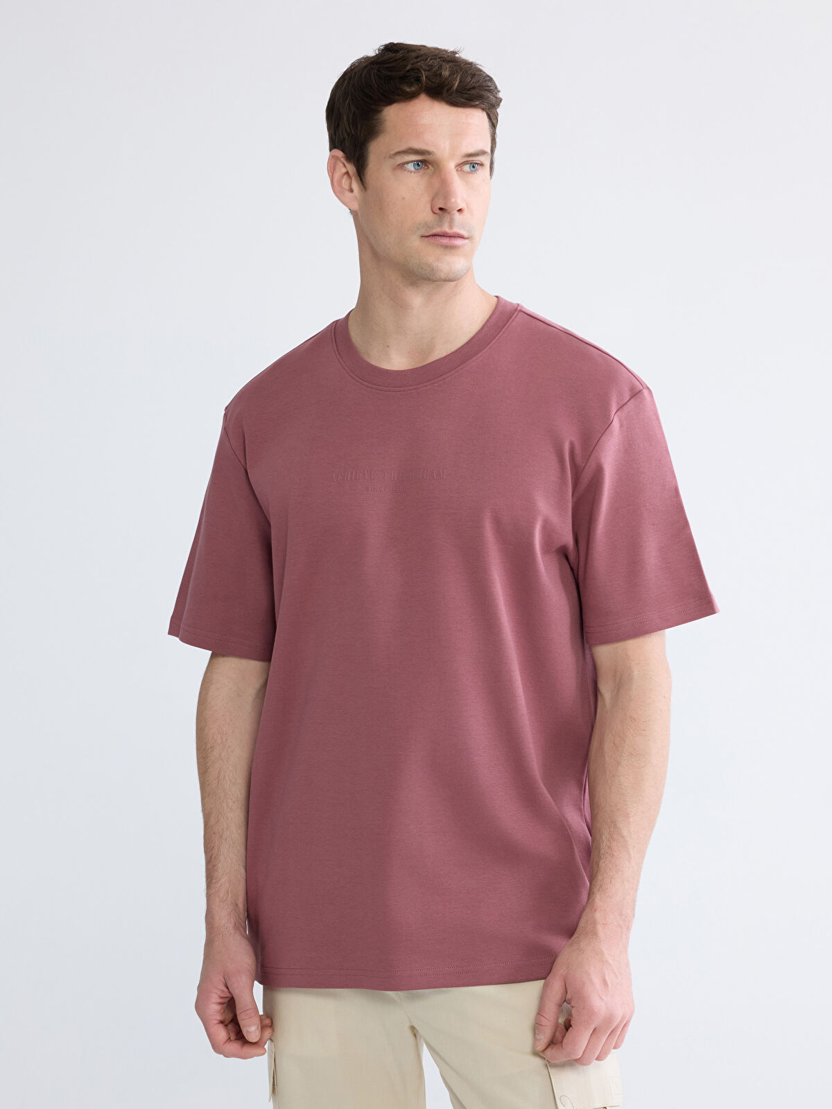 LCWAIKIKI Classic Oversize Fit Bisiklet Yaka Baskılı Erkek Tişört