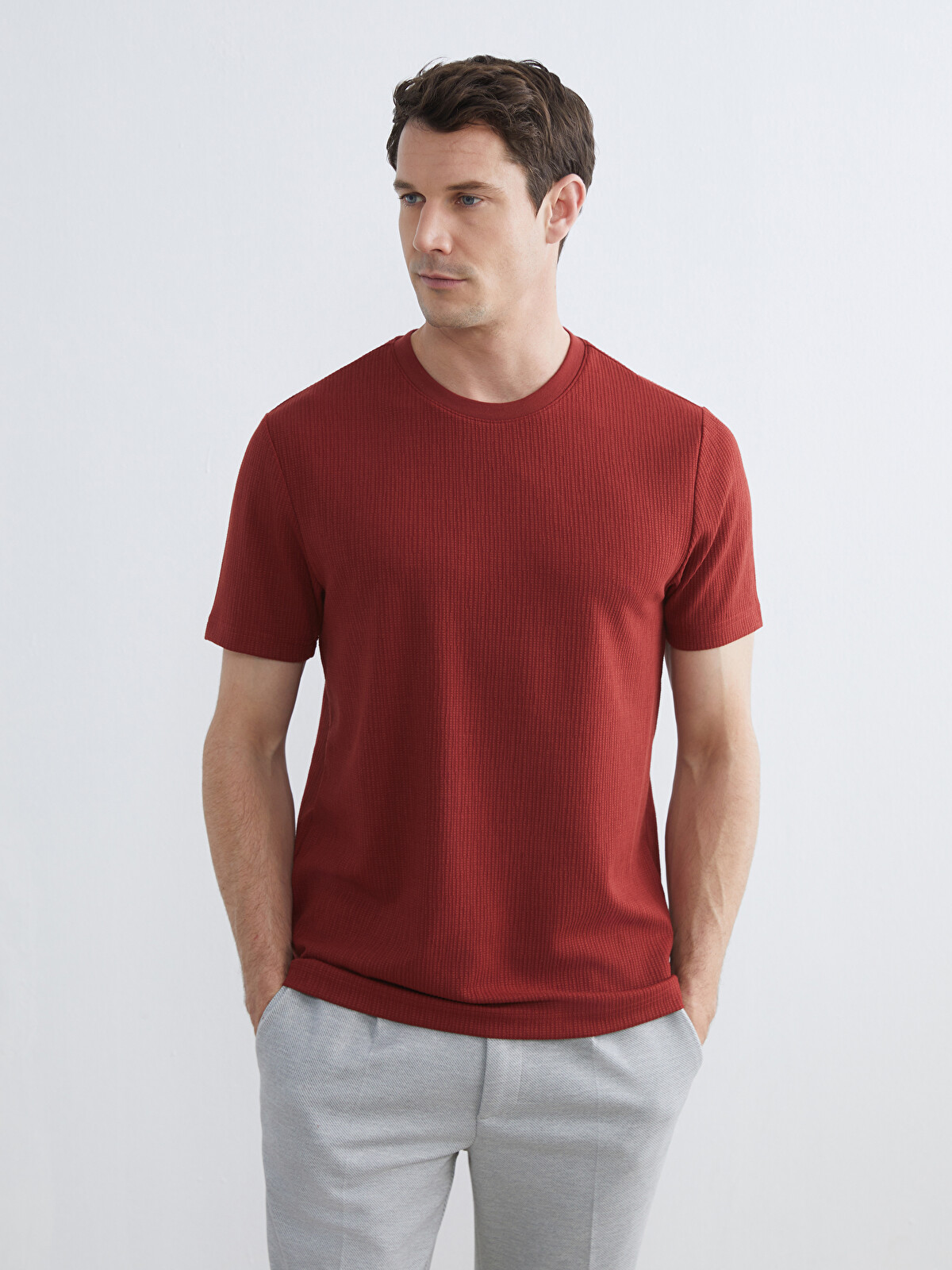 LCWAIKIKI Classic Bordo Bisiklet Yaka Erkek Tişört - S65218Z8-HNP