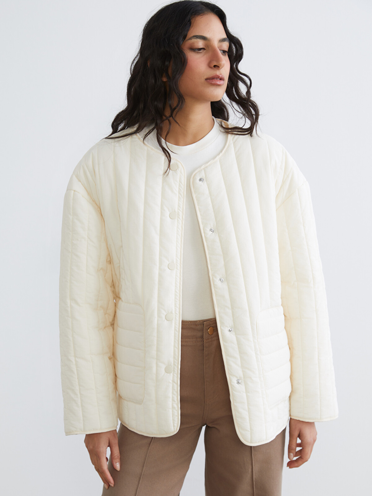 LCW Modest Sarı Bisiklet Yaka Oversize Kadın Ceket - S65269Z8-YTS