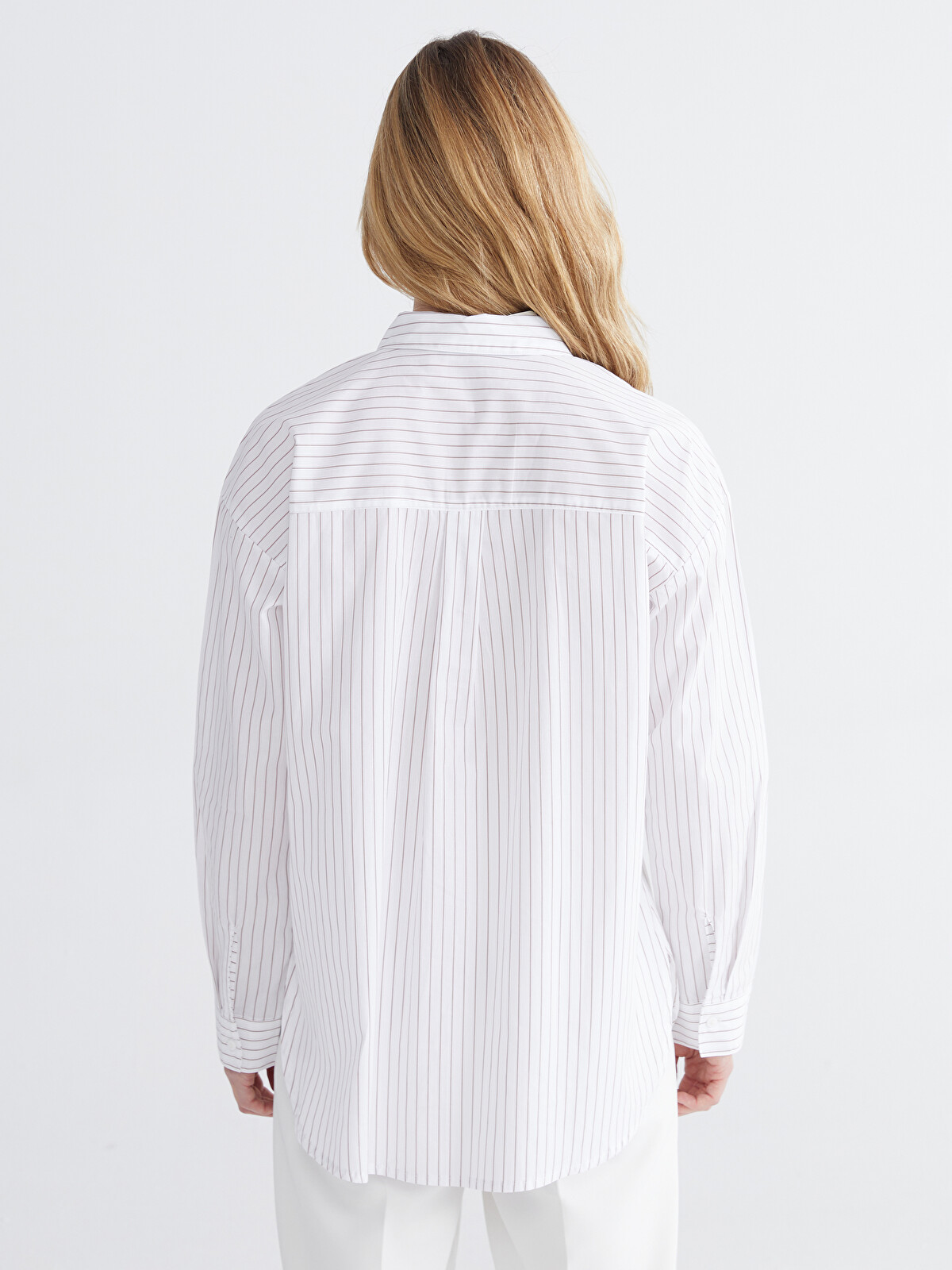 LCW Comfort Striped Floral Embroidered Poplin Women's Shirt