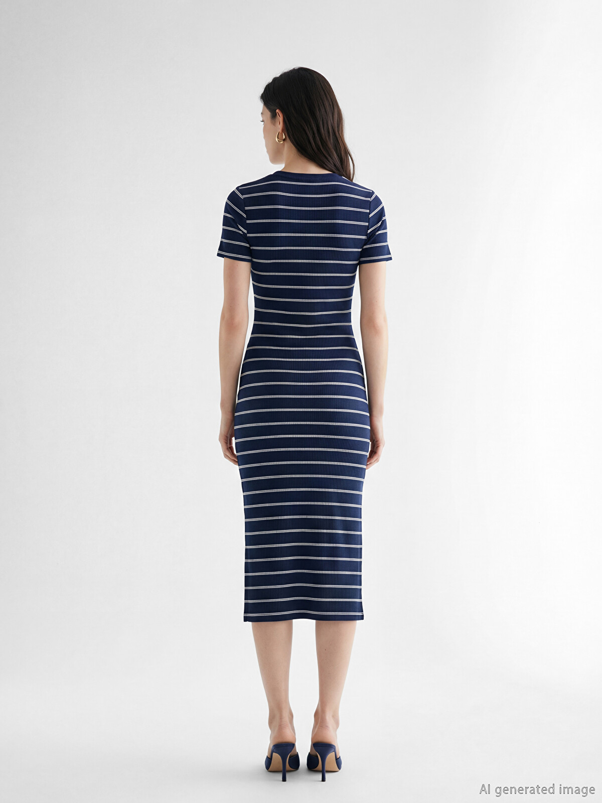 Random Striped Long Dress Sサイズ　navy LCW Comfort Crew Neck Striped Dress - S65492Z8-LGS | LC Waikiki