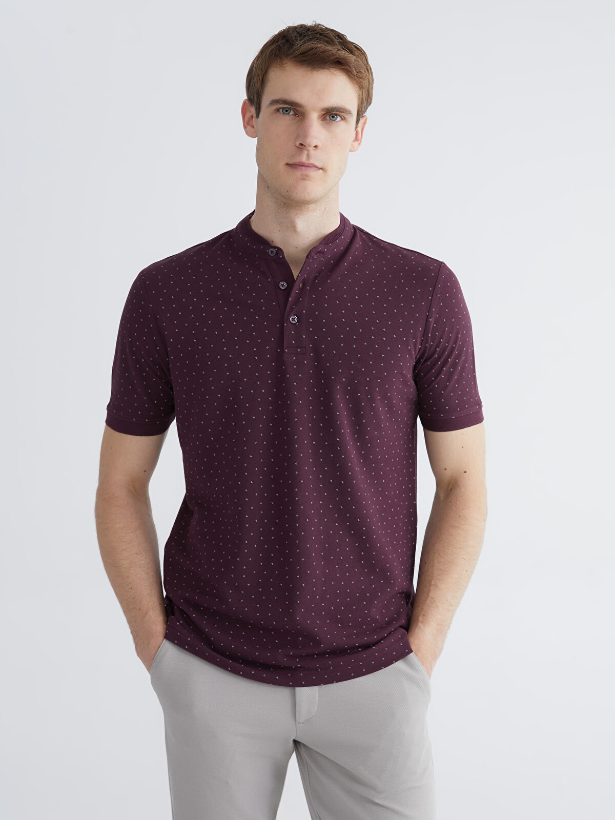 LCWAIKIKI Classic Grandad Collar Printed Pique Men's T-shirt