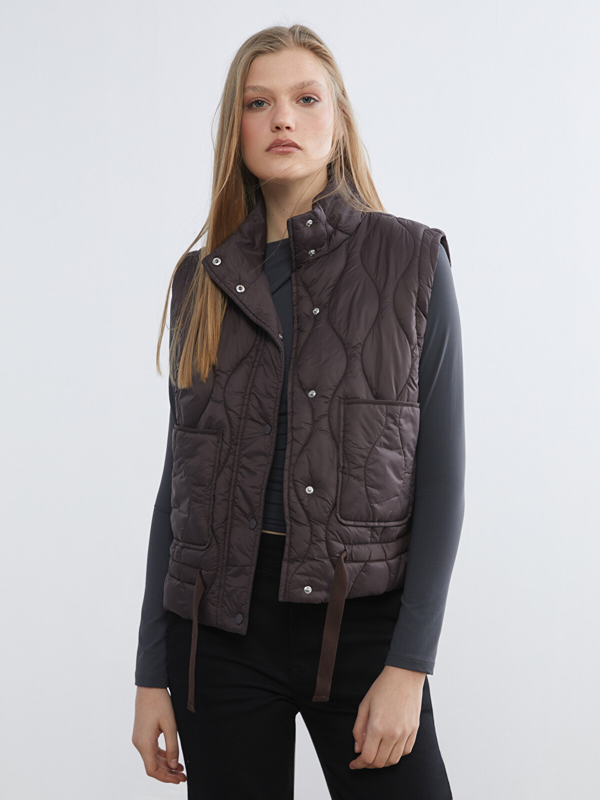 LCW Vision Stand-up collar, oversized, quilted women's puffer vest