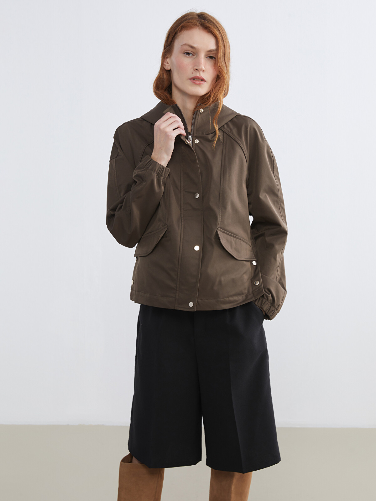 ☆シャンシャン LCW Vision Kahverengi Kapüşonlu Oversize Kadın Yağmurluk